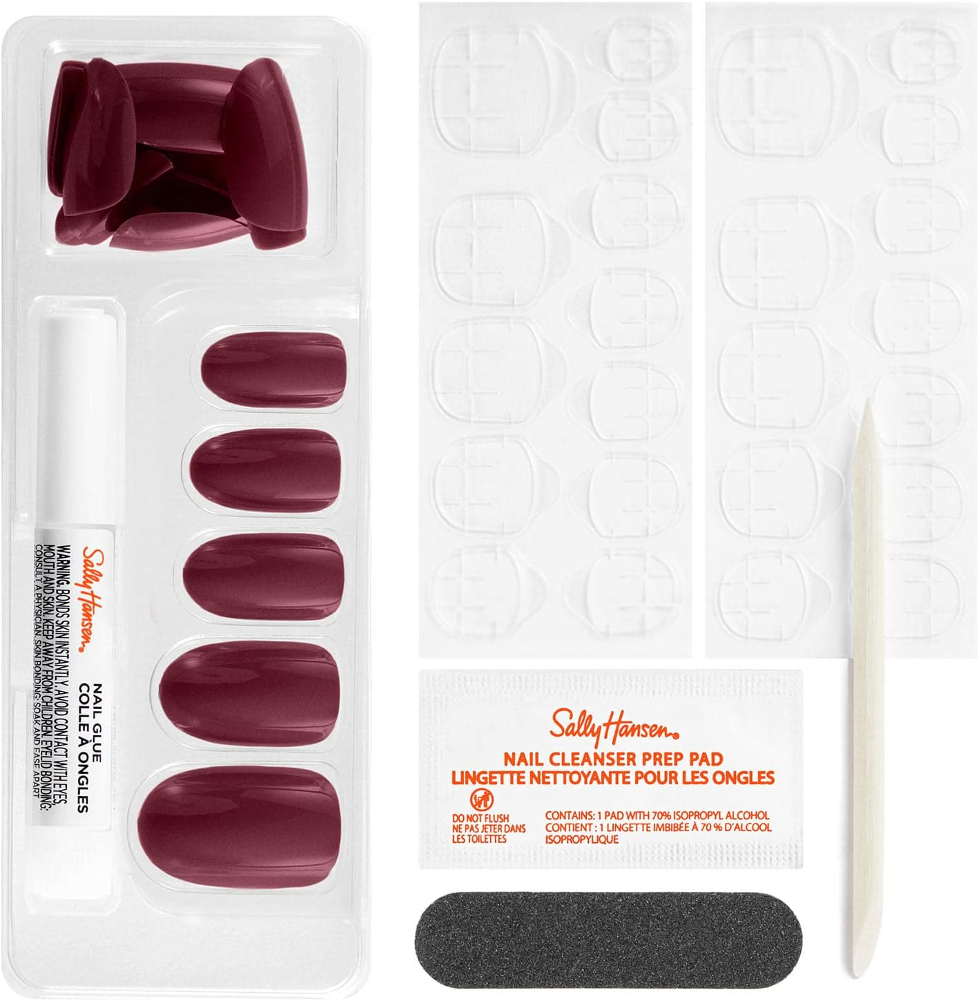 Salon Effects Perfect Manicure - OV121 Beet Pray Love Oval Nails by Sally Hansen for Women - 52 Pc 24 Nails, 24 Adhesive Tabs, Nail File, Pre Pad, Cuticle Stick, 0.06Oz Nail Glue image number 2