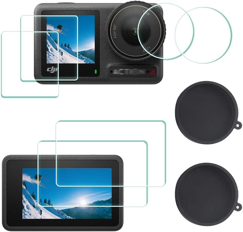ULBTER Screen Protector for DJI OSMO Action 4 Camera + Silicone Lens Cap Cover, 0.3Mm 9H Hardness Tempered Glass Protector, Anti-Scrach Anti-Fingerprint Anti-Bubble [2+6 Pieces] image number 1