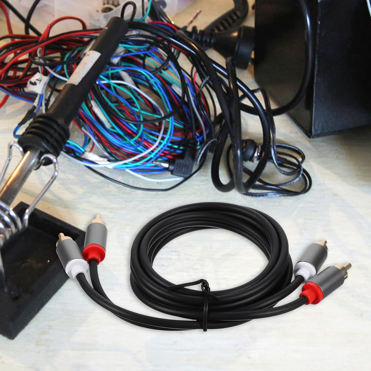 COHEALI 2RCA to 2RCA Audio Video Cable 1M Stone Gray Stereo Subwoofer Cable for Home Theater and TV Sound System image number 1