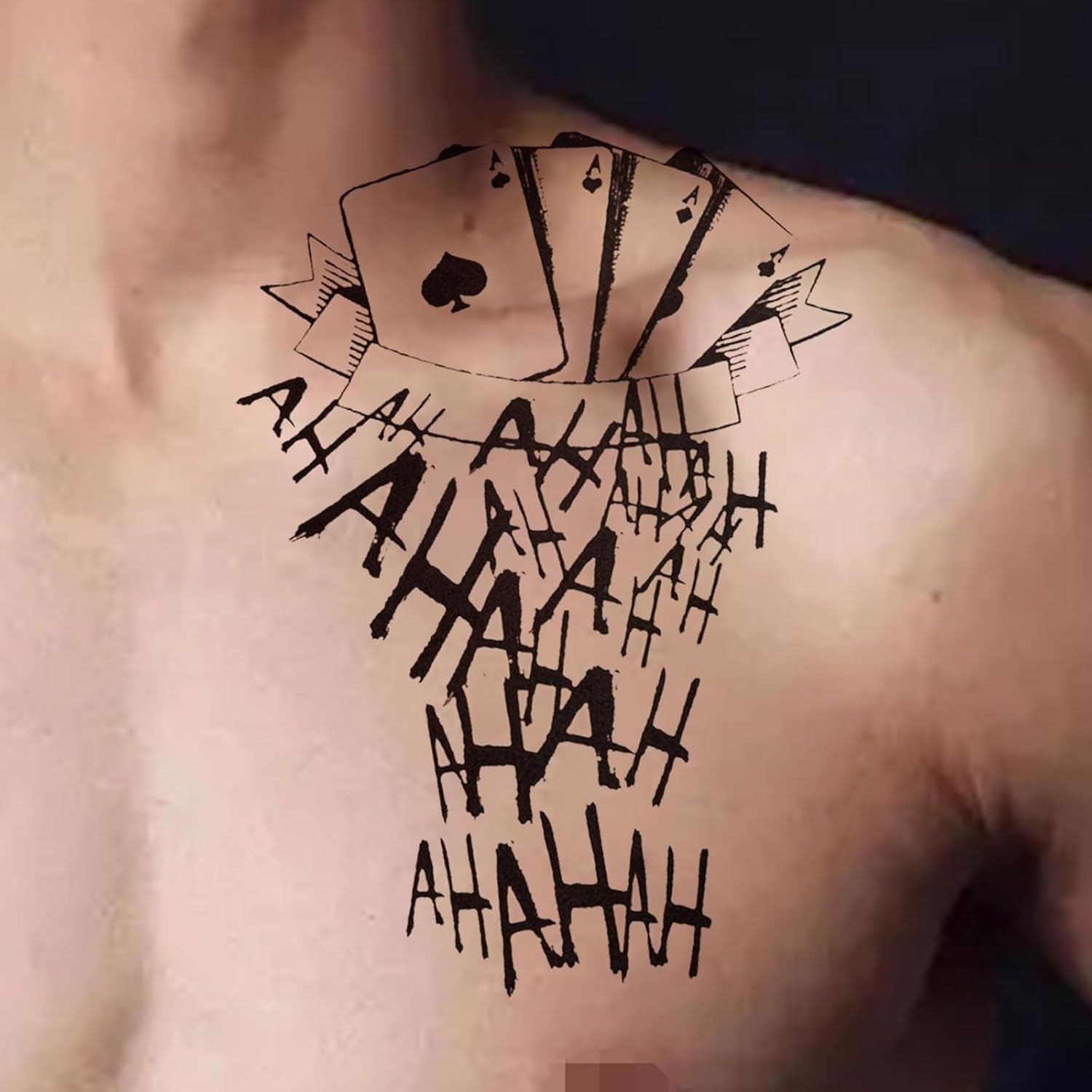 4 Sheets Large-Size Joker Tattoos, Halloween Fake Temp Tattoo for Men Adult, Perfect for Halloween Costumes Cosplay Makeup Party Accessories image number 3