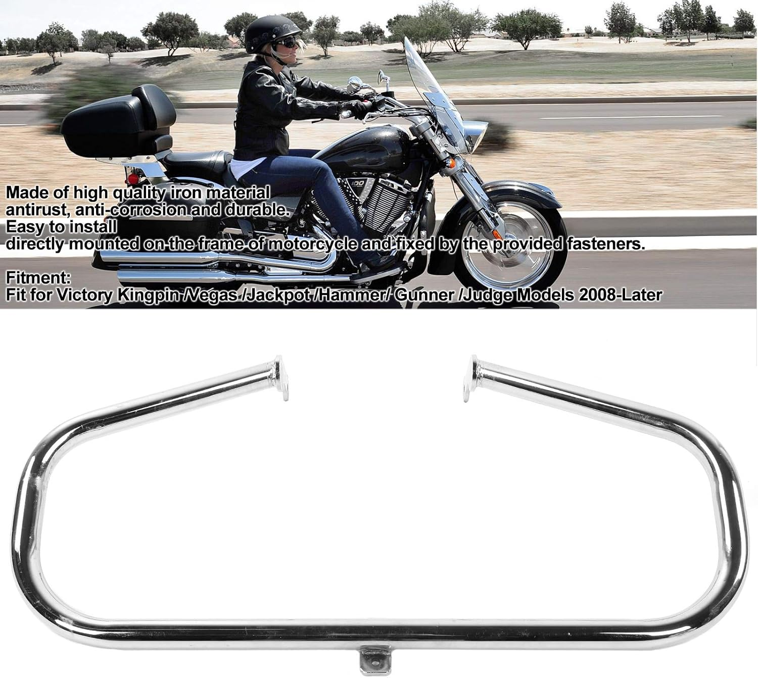 Engine Guard Highway Crash Bar Fit for Victory Kingpin/Vegas/Hammer/Gunner/Judge 2008-Later (B(Silver)) - A(Black) image number 5