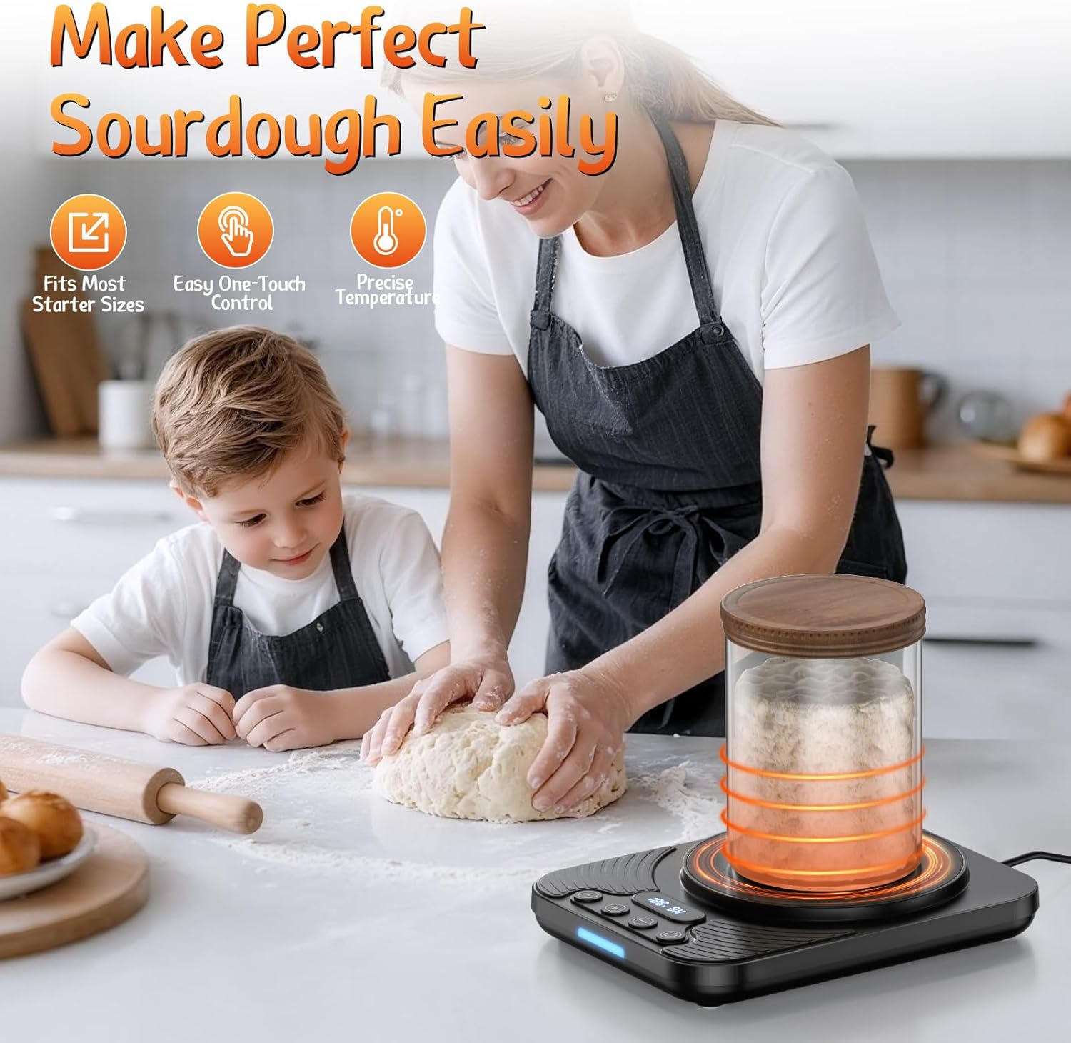 70-110&deg;F Sourdough Starter Warmer with Precision Temperature Control USB Powered | &plusmn;1&deg;F Accurate Adjustment | 24-Hour Timer | Suitable for Sourdough, Pizza Dough, and Yogurt Fermentation (Black) image number 2