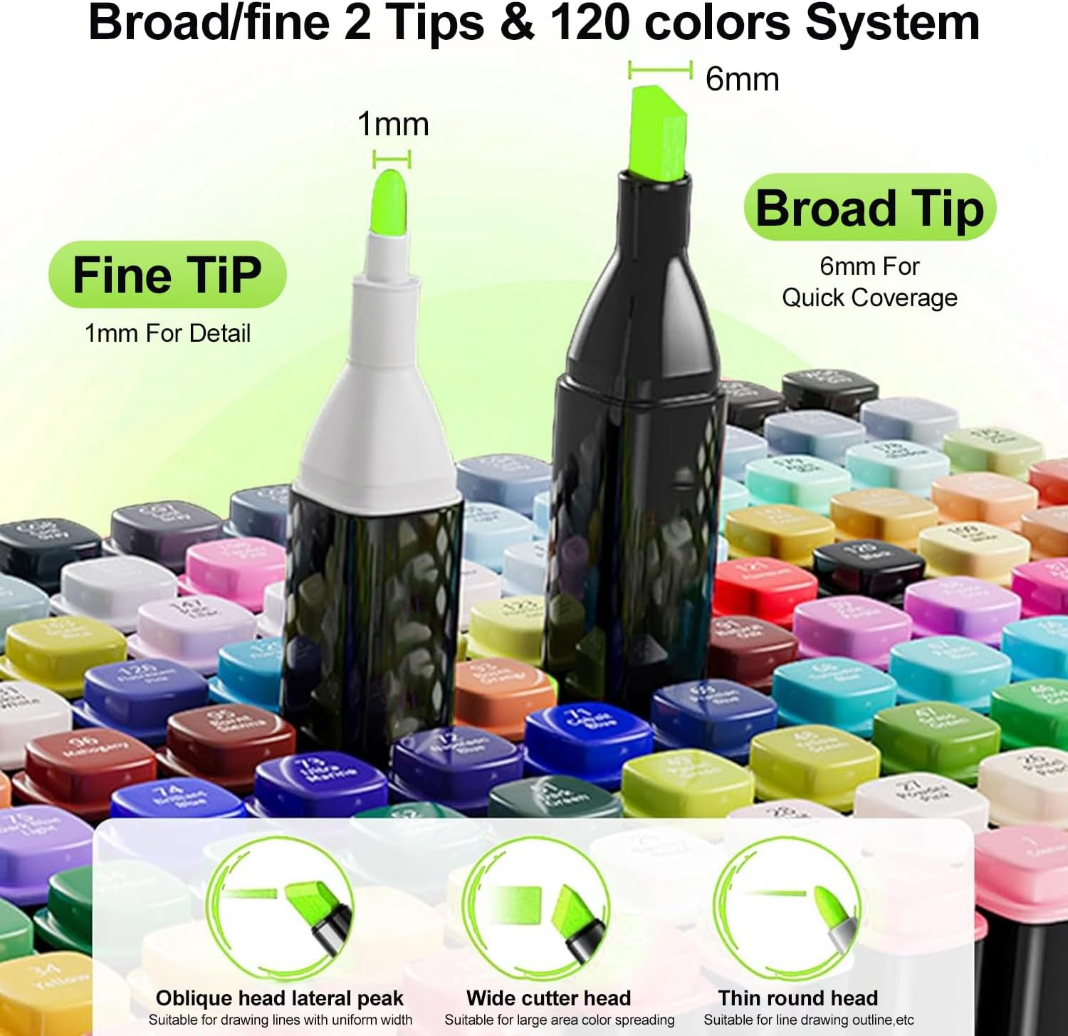 120 Colors Alcohol Markers Dual Tips, Art Markers Set Double Tipped for Kids & Adult, Highlighter Pen Sketch Markers for Painting, Coloring, Sketching and Drawing image number 2