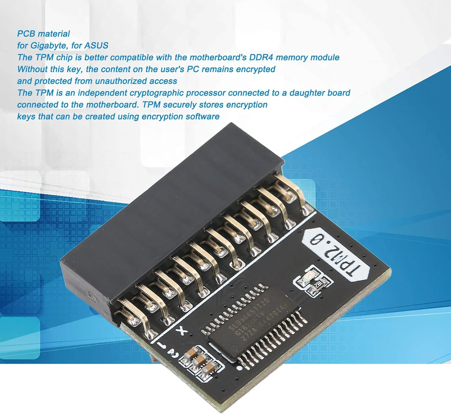 TPM 2.0 Encryption Security Module, Standalone Crypto Processor 20-1 Pin Replacement, for Motherboards image number 3