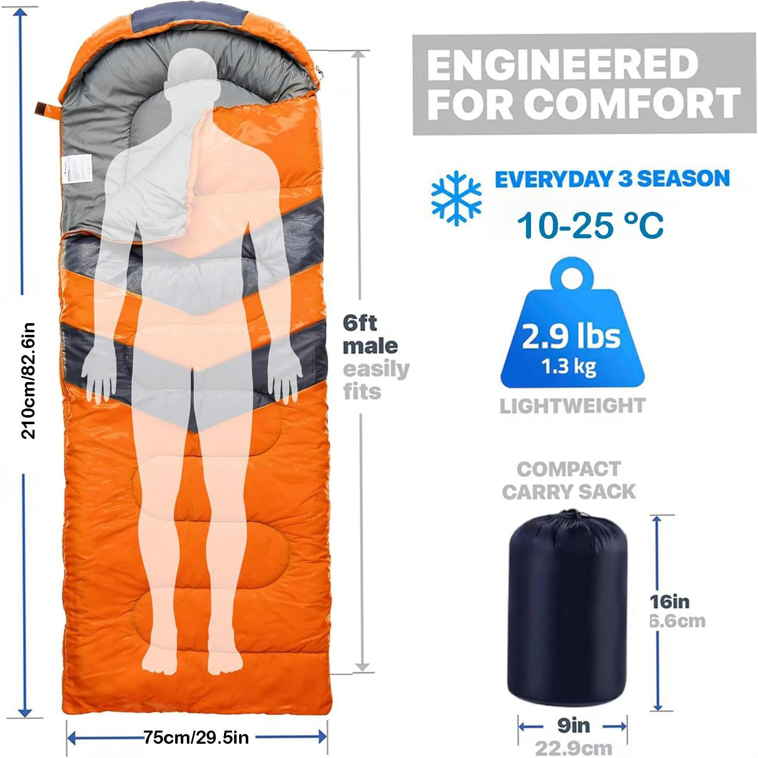 MINYII Sleeping Bags for Adults Backpacking Lightweight Water Resistance Cold Weather Sleeping Bag for Girls Boys Mens for Warm Camping Hiking Outdoor Travel Hunting with Compression Bags, Orange image number 2