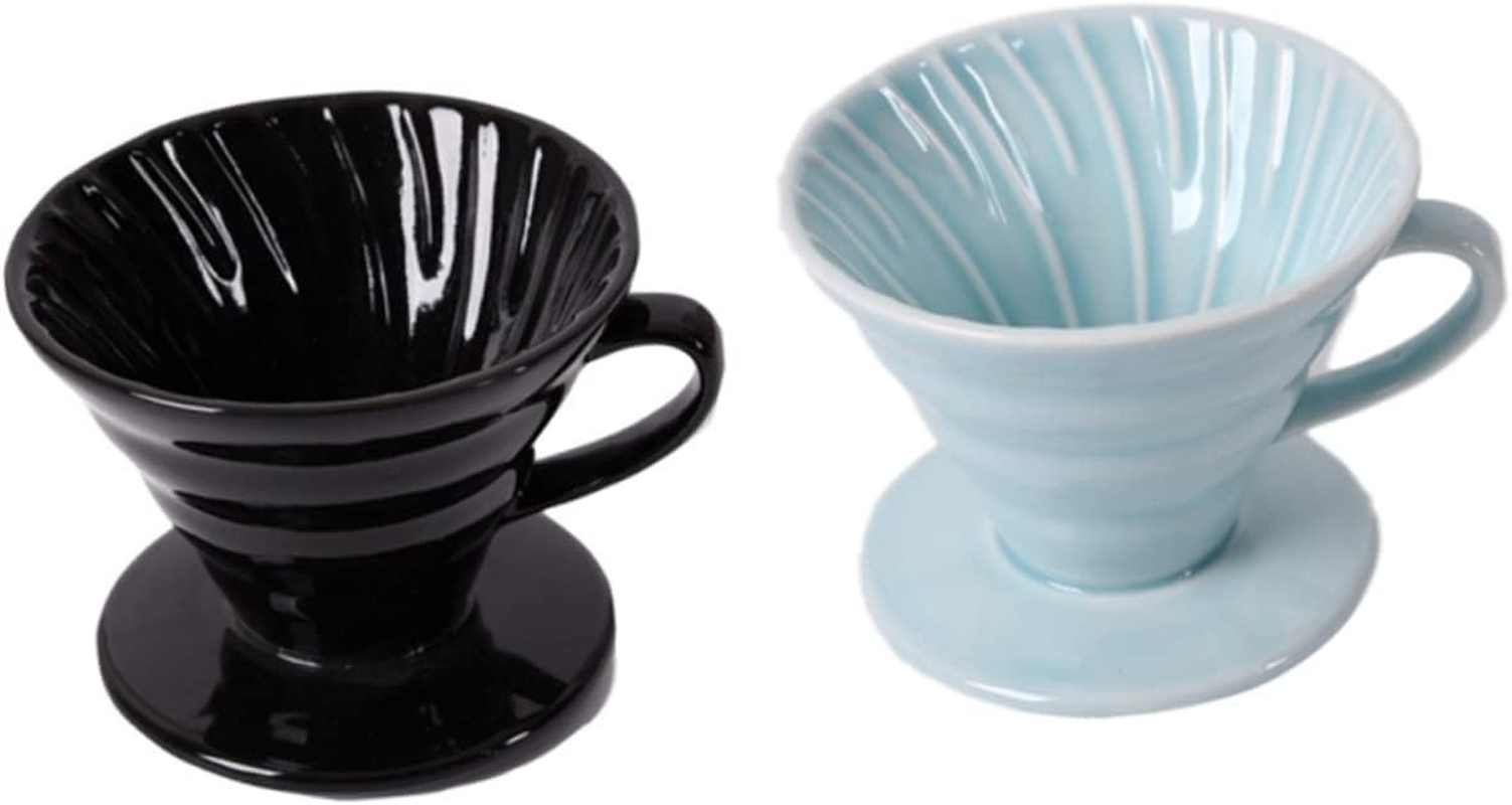 KOMBIUDA Ceramic Coffee Dripper Cone Filter Cup Spiral Groove Sky Blue 1-4 Cup Capacity Handmade Coffee Strainer Suitable for Home and Office Brewing image number 6