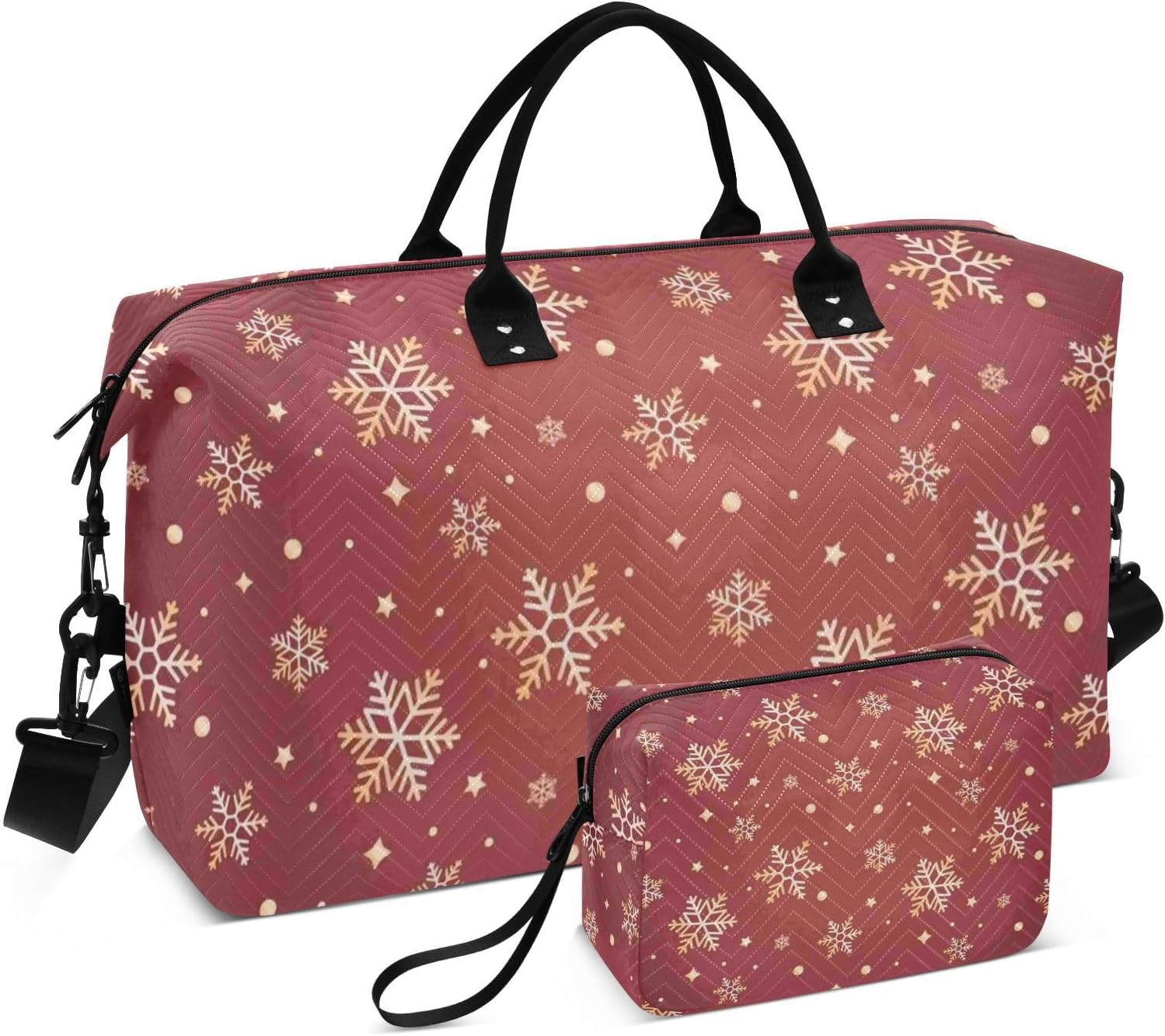 Golden Christmas Snowflake Personal Item Travel Bag Travel Weekender Gear Bag Tote Bag with Adjustable Strap for Trekking Multifunctional, Golden Christmas Snowflake, 1 Size image number 6