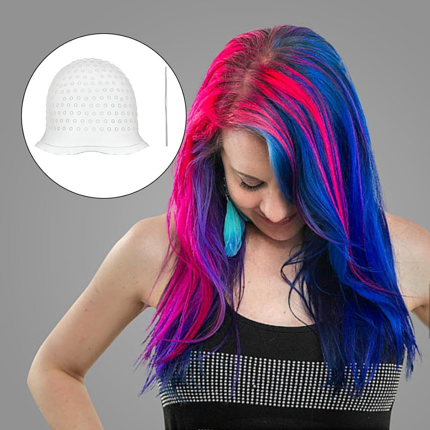 Hair Extension Cap, Hair Dye Set, Silicone Highlight Cap, Hair Dye Set, Beauty Accessories for Hair Strands with 1 Steel Needle, Strands Hood with Holes image number 5