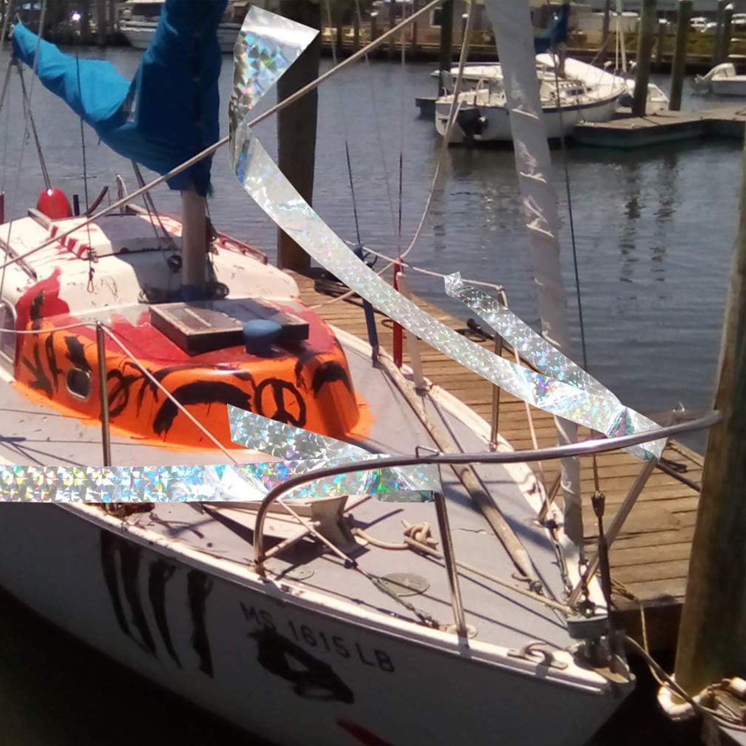 Lyfengdeam 2 Rolls Bird Scare Reflective Ribbon Flashing Tape Holographic Reflective Double-Sided Yard Fence Garden Porch Decoration Accessories Keep Away Flashing Ribbon for Pigeons Hawk Woodpeckers image number 4