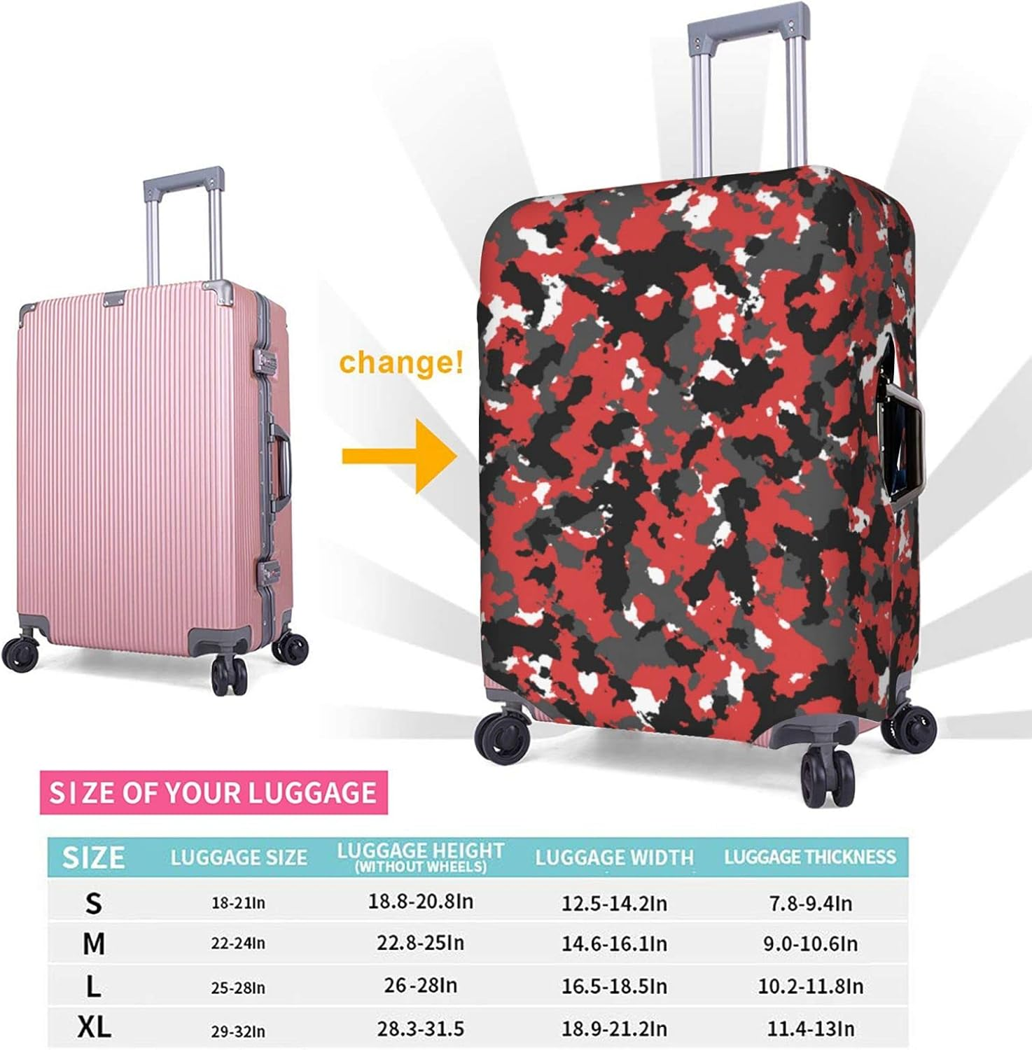 Obabo Butterfly Purple Travel Luggage Cover,Washable Suitcase Cover Protector Anti-Scratch Suitcase Cover Fits 18-32 In, Camouflage Pattern, L image number 6