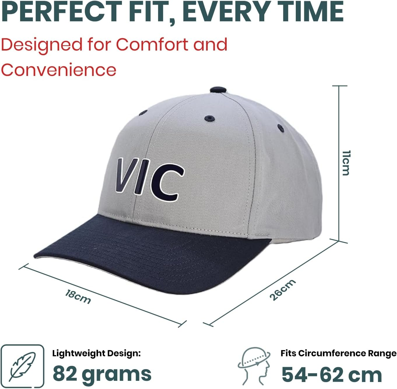 Victoria Supporters Cap, Richardson Pro 212 Baseball Cap, Bold 'VIC' Text, Lightweight Cotton-Poly Twill, Adjustable Snapback Closure, Pre-Curved Underbill, Sports & Casual Wear, Grey-Navy Colour image number 1