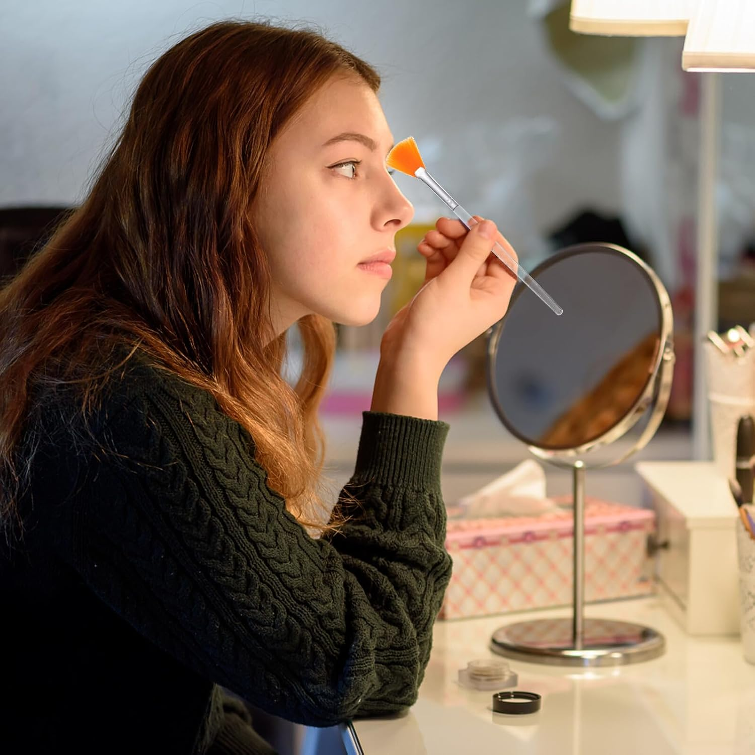 4Pcs Portable Fan-Shaped Face Mask Brushes Soft Bristles Ergonomic Handle Makeup Applicator Kit for Even Facial Serum and Mud Application image number 5