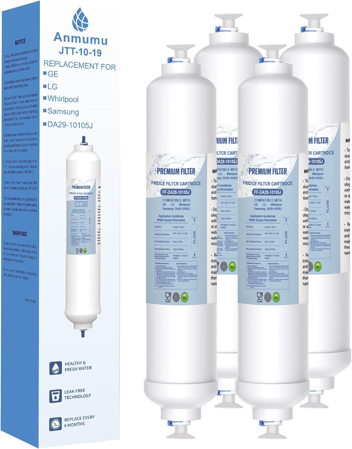 Anmumu Inline Water Filter for Ice Maker,Refrigerator,Under-Sink Reverse Osmosis Water System,Inline Carbon Filter Replacement Cartridge with 1/4" Quick-Connect Convenience(4Pack) image number 4