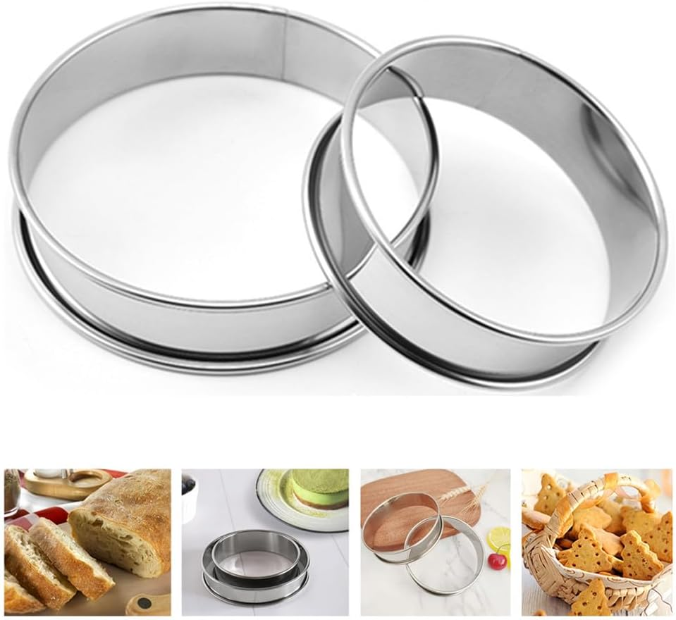 4 Pcs Muffin Rings Crumpet Rings Stainless Steel Muffin Rings Double Rolled Tart Rings, Wanfoou Pastry Cutters in Graduated Sizes for Donut and Scone, Circle Cutter Cake Ring Molds (Silver)