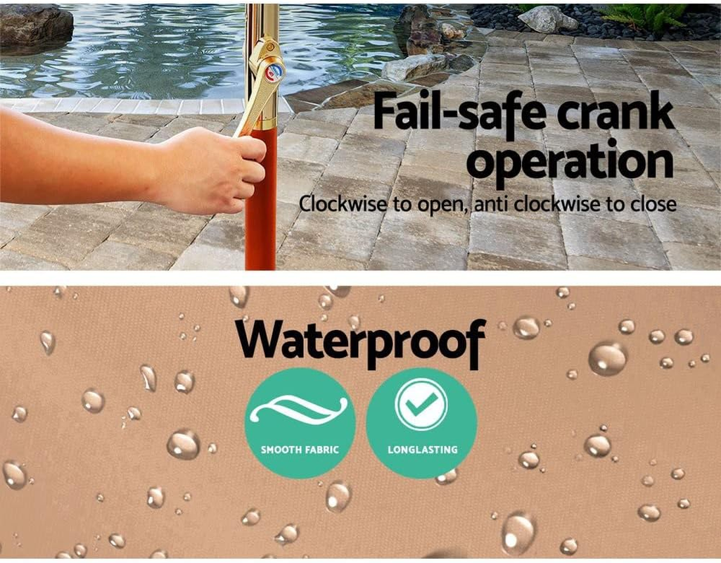 Instahut Outdoor Umbrella 3M Beige Pole Stand, Sun Beach Garden Patio Gazebo Shade, Water Resistant and UV Height Adjustable Wooden Frame image number 2