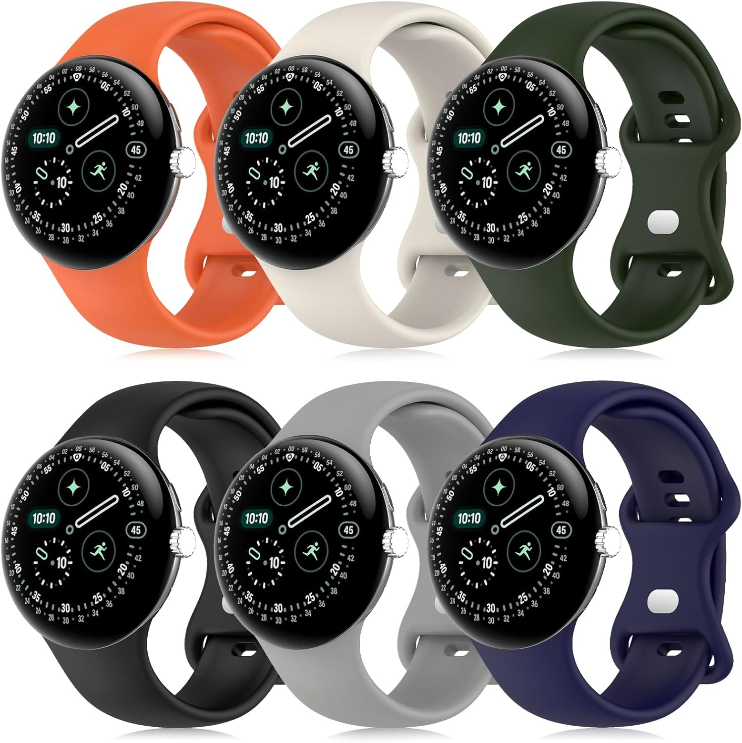 Senmore Pack of 6 Wristbands Compatible with Google Pixel Watch 3 45 Mm/Watch 4 45 Mm, Soft Silicone Sports Waterproof Adjustable Replacement Strap for Smartwatch. (No Hosts) image number 4