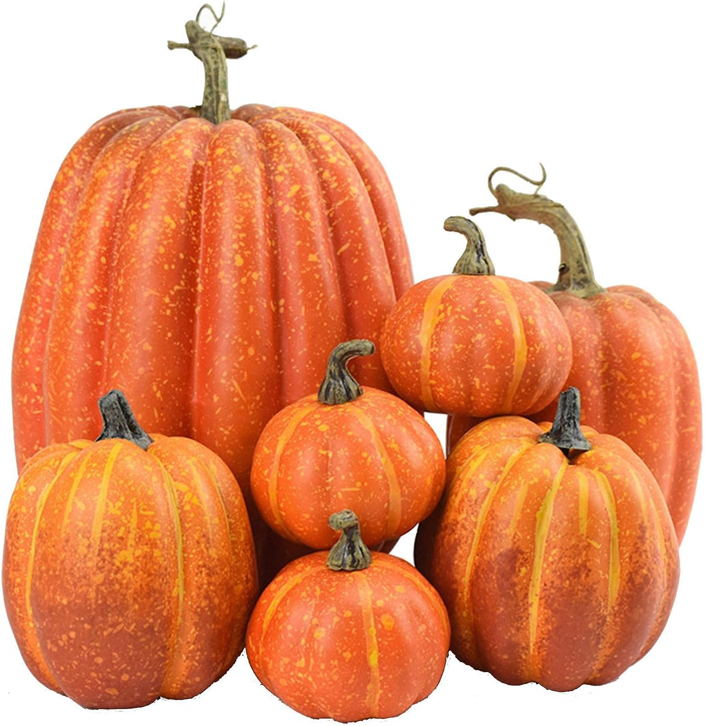7 Pack Halloween Artificial Pumpkins, Assorted Sizes Foam Faux Pumpkins Halloween Fall Wedding Holiday Decorations