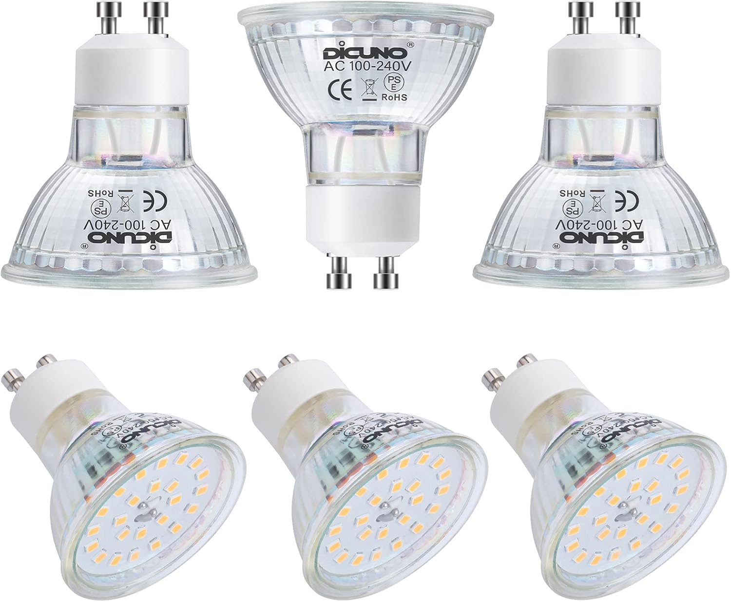 Dicuno GU10 LED Bulb, 6W 700LM Spotlight, Equivalent to 60W Halogen Lamp, Daylight White 5000K, AC 100-240V, Not Dimmable, 120&deg; Beam Angle, 6-Pack