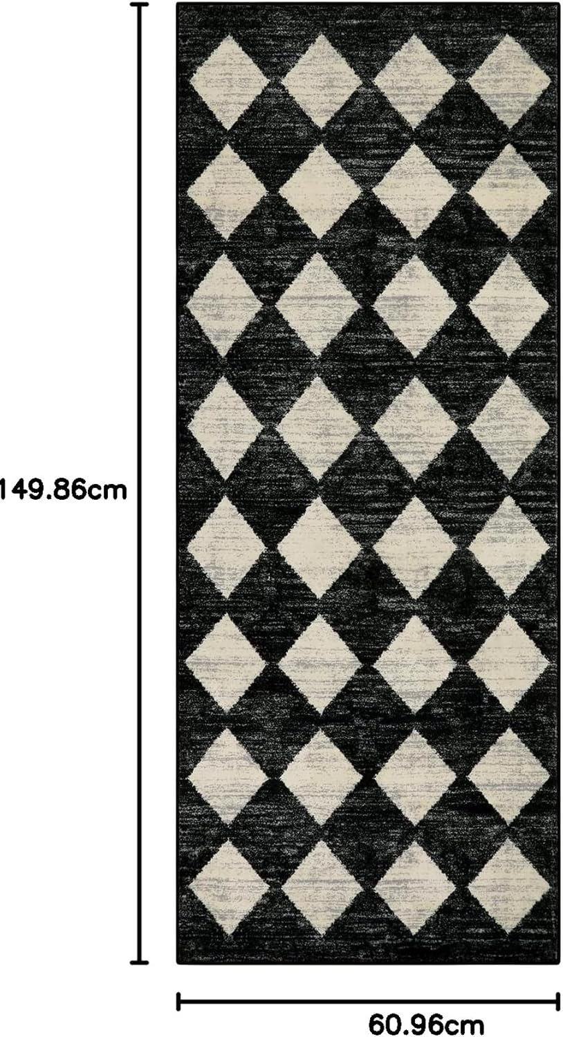 Lahome Washable Black and White Kitchen Runner Rug, 2X5 Soft Non Slip Laundry Room Rug Bathroom Runner Rugs with Rubber Backing, Moroccan Trellis Kid Pet Friendly Carpet Runner for Entryway Bedside image number 5