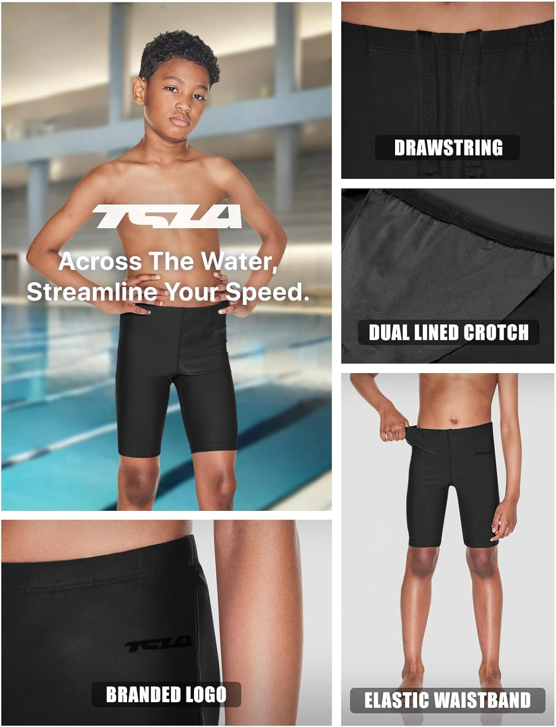 TSLA Boy'S Swim Jammer, Youth Racing Competitive Swimming Shorts Trunks, UPF 50+ Sun Protection Endurance Training Swimsuit TM-BSJ06-JPB Large [US 14-16] image number 6