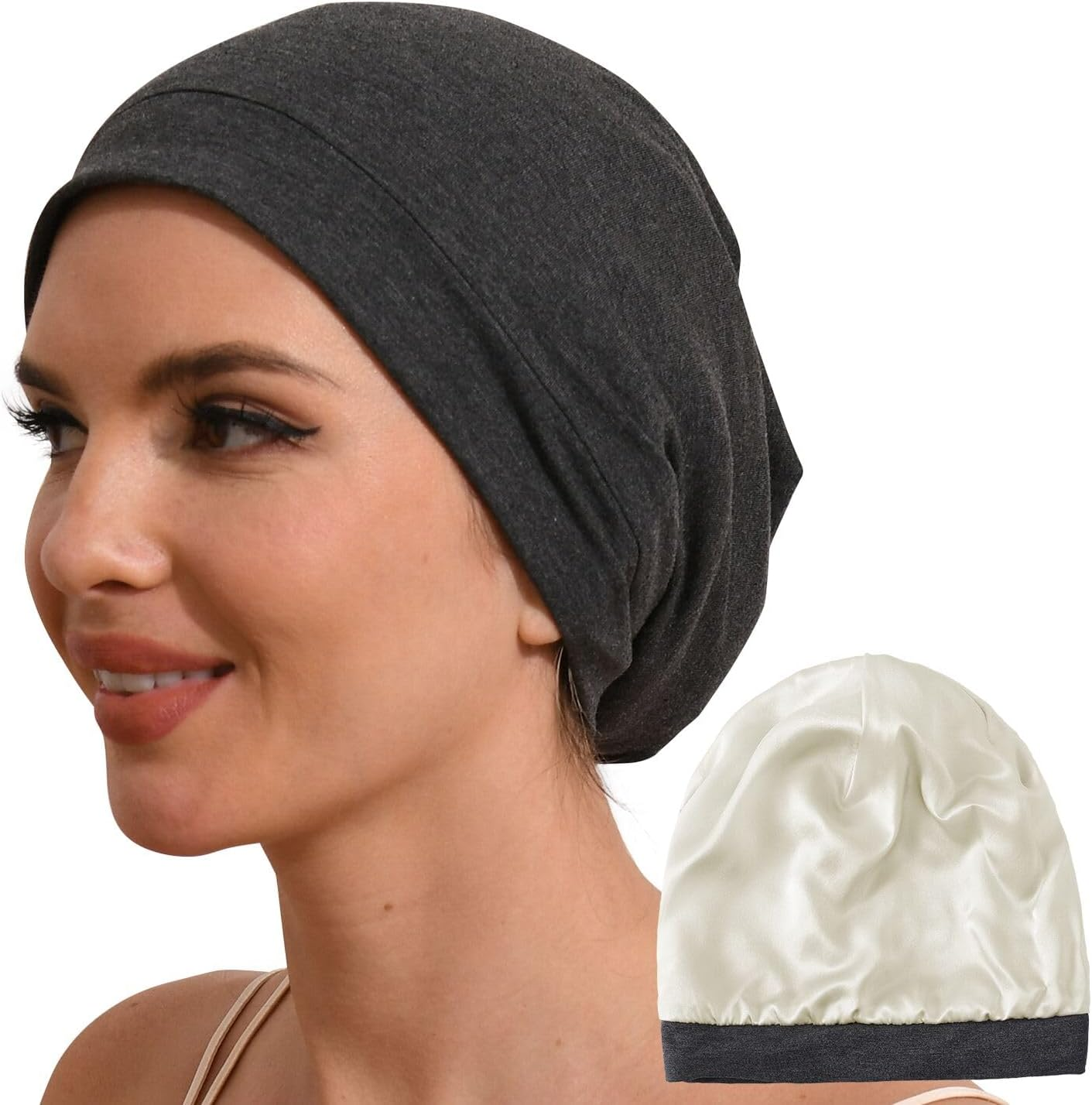 Hat Hut 100% Mulberry Silk Lined Sleep Cap Pure Silk Bonnet for Curly Hair Wrap Bonnet for Sleeping Slouchy Beanie for Men Women