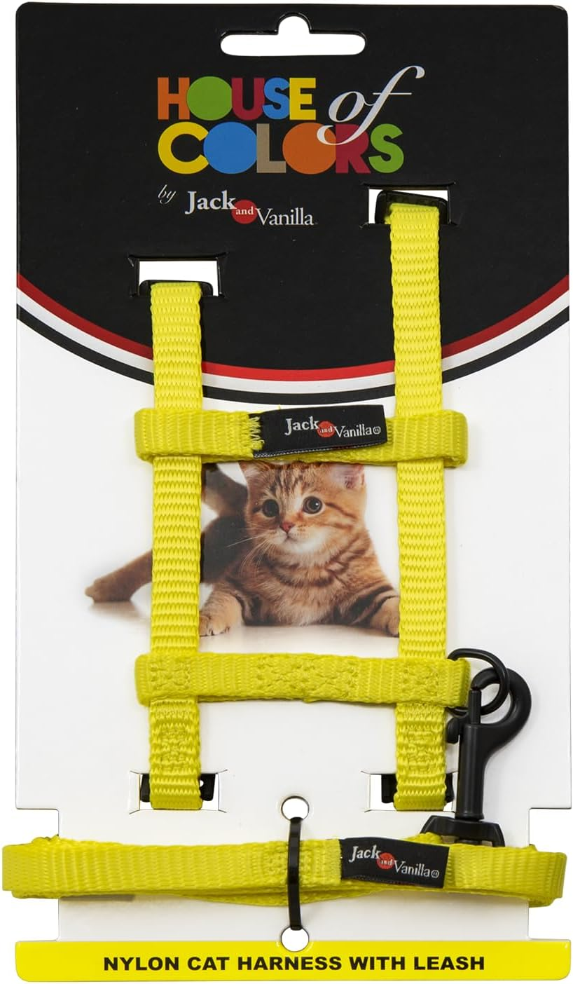 JACK and VANILLA, Ergonomic Cat Harness with Lead, Durable Nylon, Adjustable for Optimal Comfort, Modern Design, Colour Yellow, Size 10 Mm X 120 Cm, Nylon Model