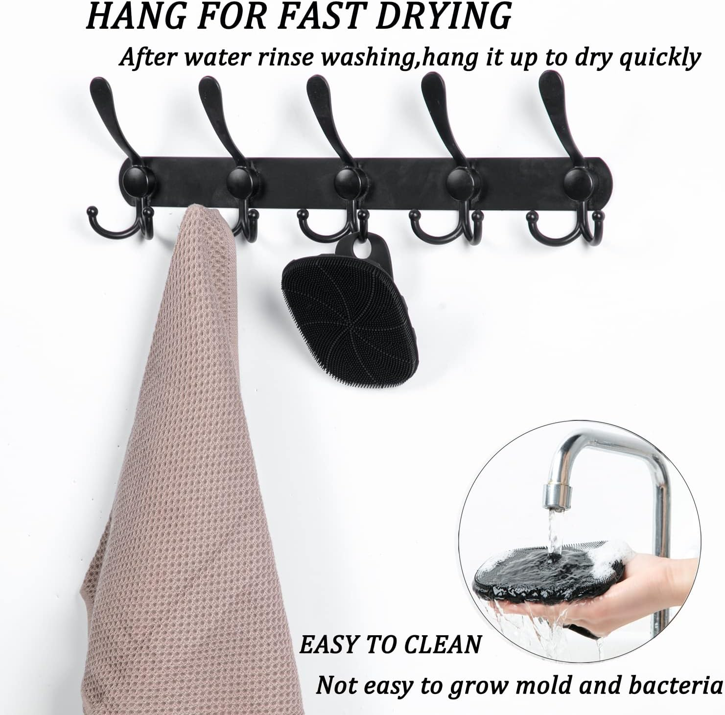 Hieerbus Silicone Body Scrubber Shower Bath Brush for Men Women Nourishing, Cleaning & Exfoliating - No-Slip Handle,Lather Well, Long Lasting, Easy to Clean & More Hygienic Loofah,1 Pack,Black - Army Green image number 3