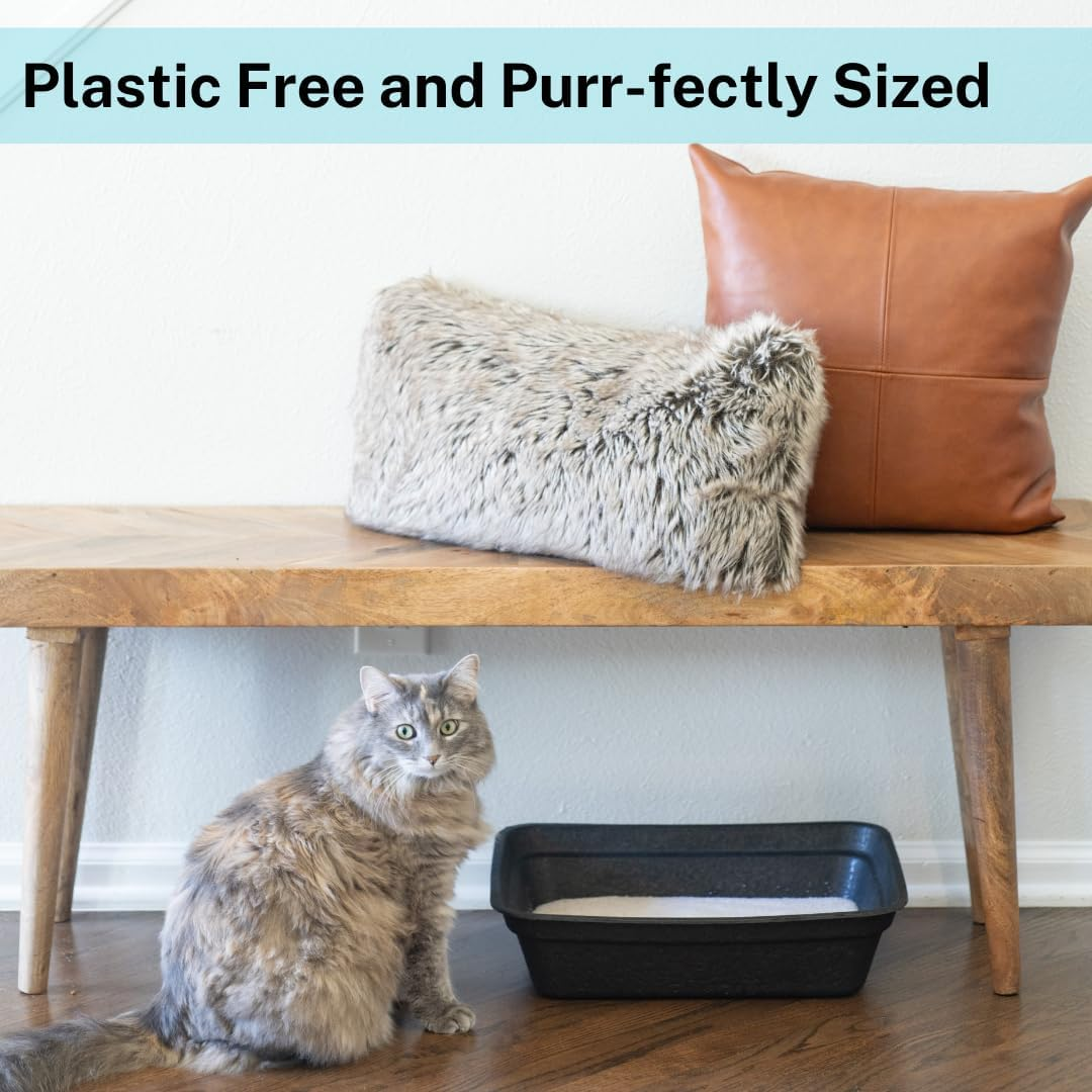 Luli & Cat Disposable Litter Boxes for Cats | Large Sized Black Colored 4-Pack | Durable and Water Resistant image number 4