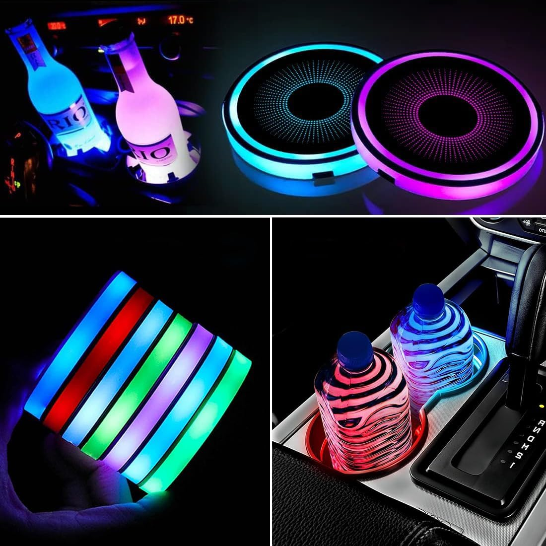 2 Pcs LED Car Cup Holder Lights,Usb Charging Car Coasters,7 Colors Luminescent Light Cup Pad,Luminescent Cup Pad Interior Atmosphere Lamp Decoration Light image number 4