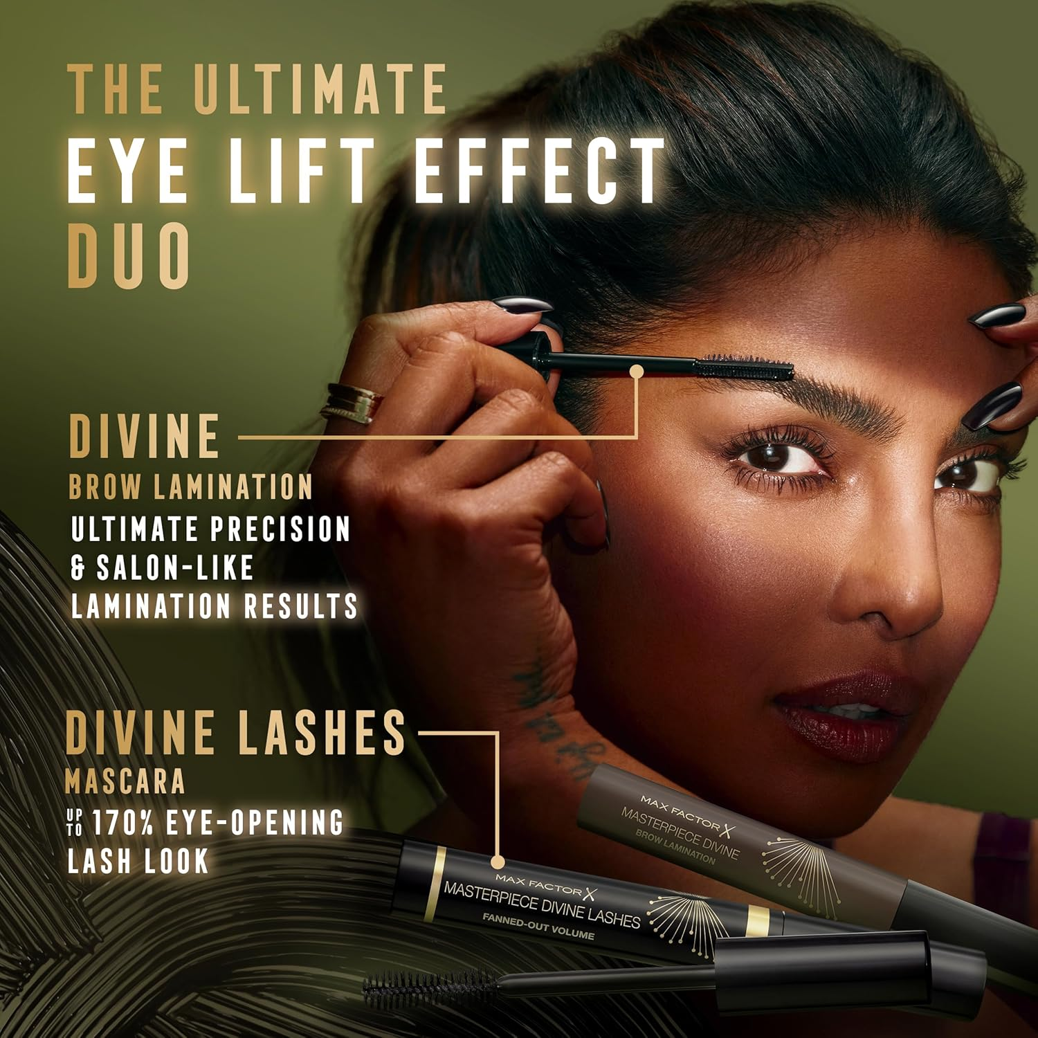 Max Factor Masterpiece Divine Brow Lamination Gel, 003, Medium, Eye Lift Effect, Hybrid Technology, Salon-Like Lamination Results, 8Ml