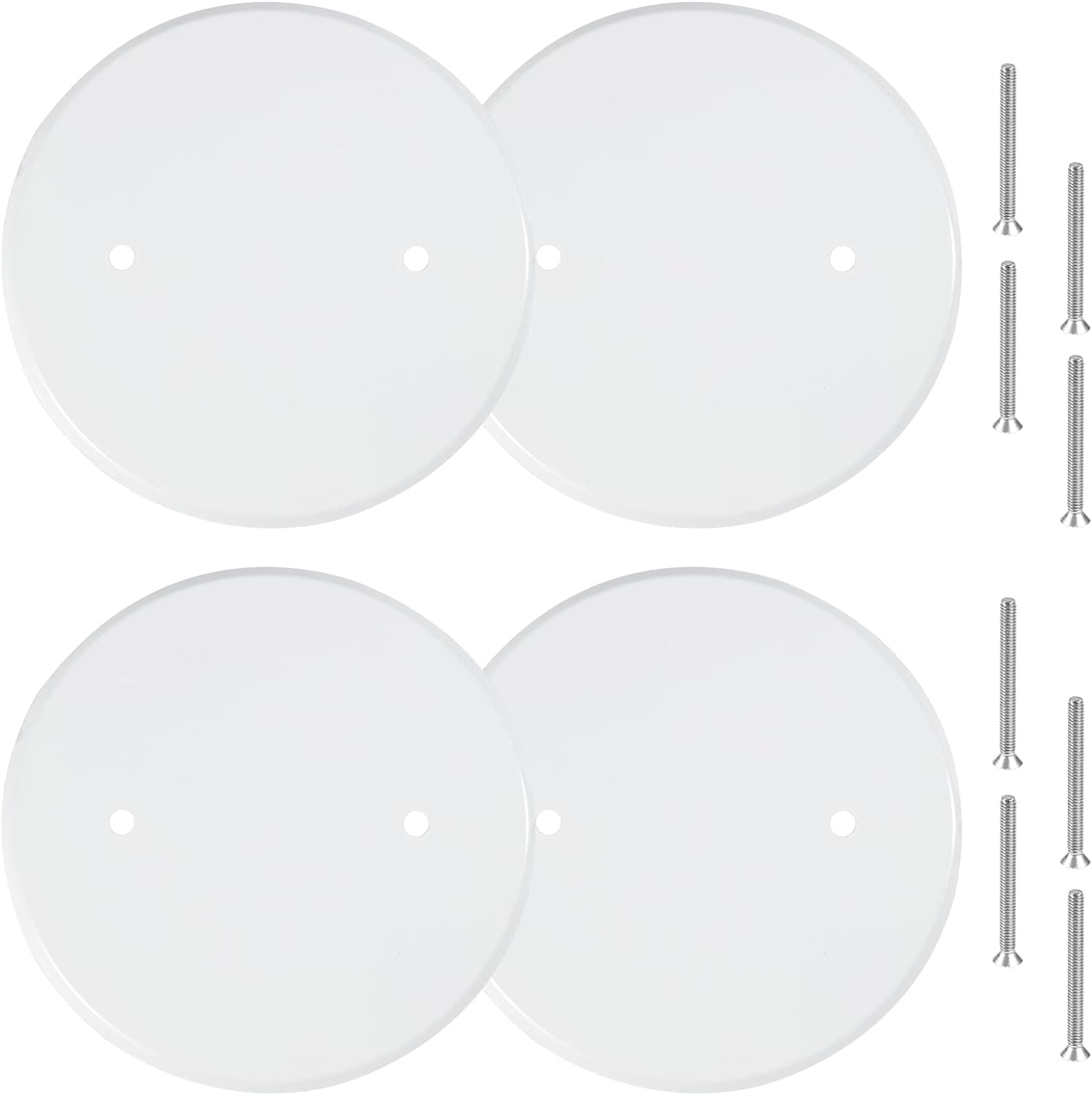 4 Packs 5 Inch Ceiling Cover Plate Metal Flat round Electrical Cover Blank Circle Wall Plate with Screws Ceiling Fan Switch Cap Cover, Holes Are Spaced 3.5 Inches, White (For 4 Inch Electrical Box) image number 2