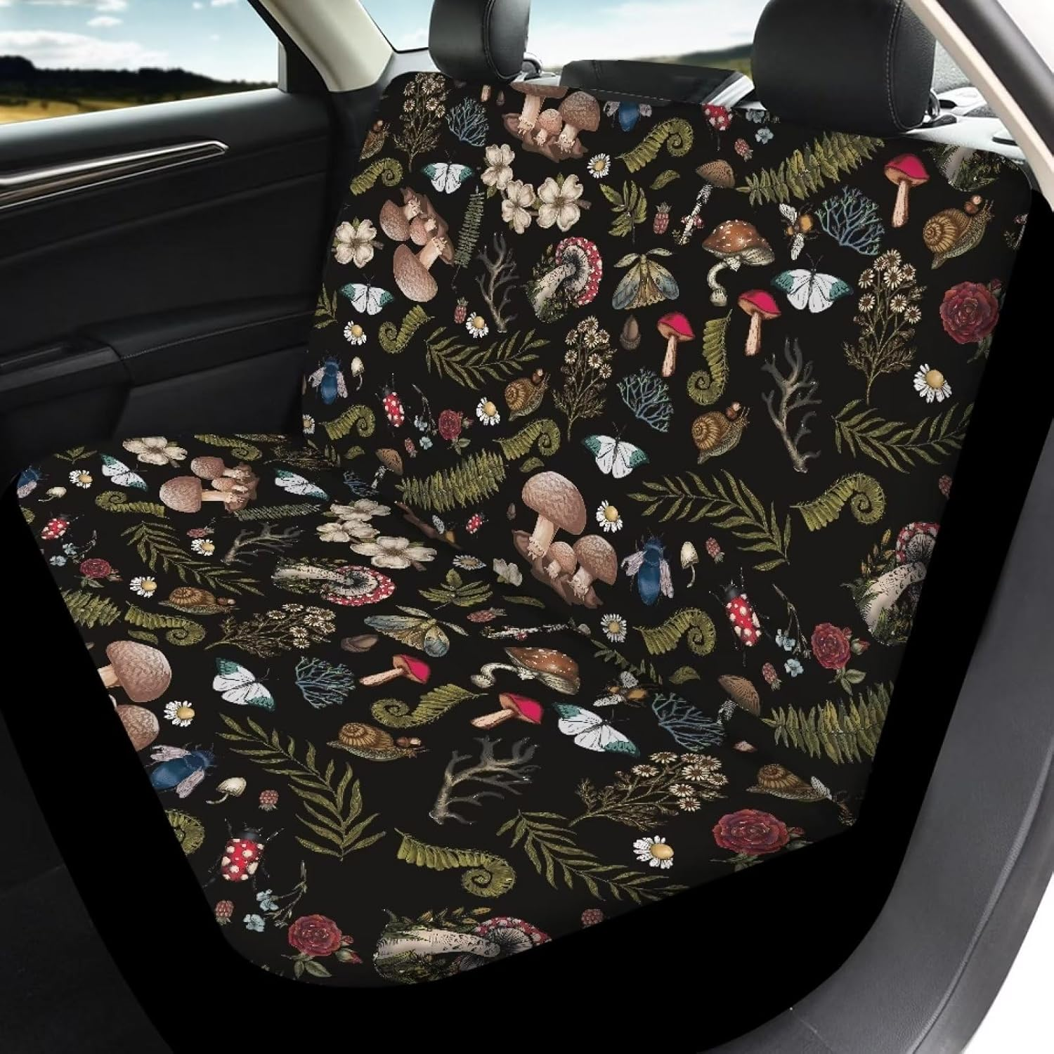 Drydeepin Cottagecore Mushroom Car Accessories Car Seat Covers for Backseat Boho Rear Split Bench Seat Cover Snail Moth Ferns Print Saddle Blanket Seat Protector Universal Auto Decor image number 6