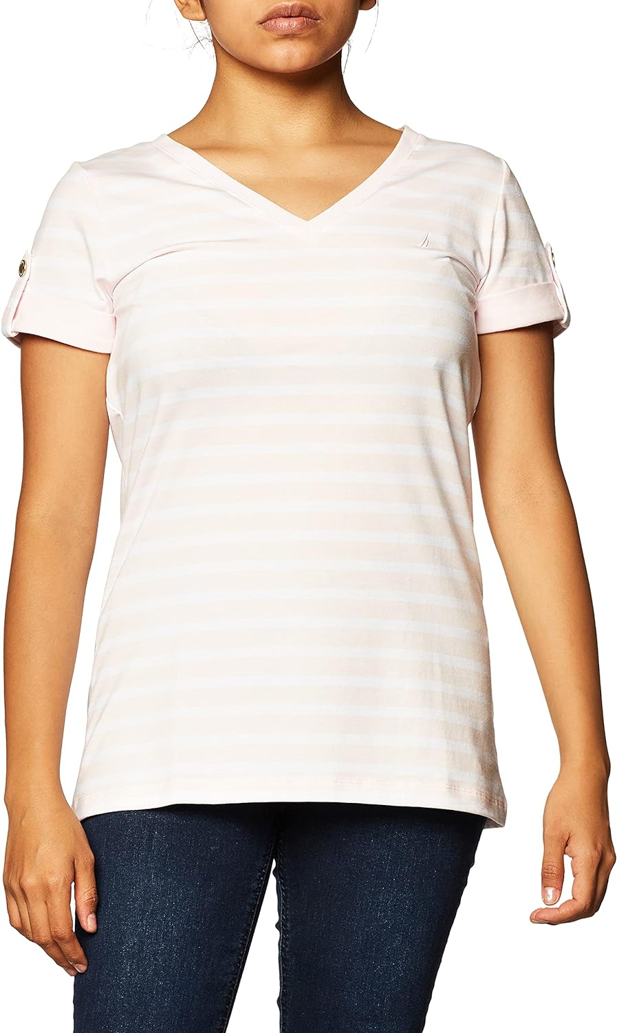 Nautica Women'S Easy Comfort V-Neck Striped Supersoft Stretch Cotton T-Shirt
