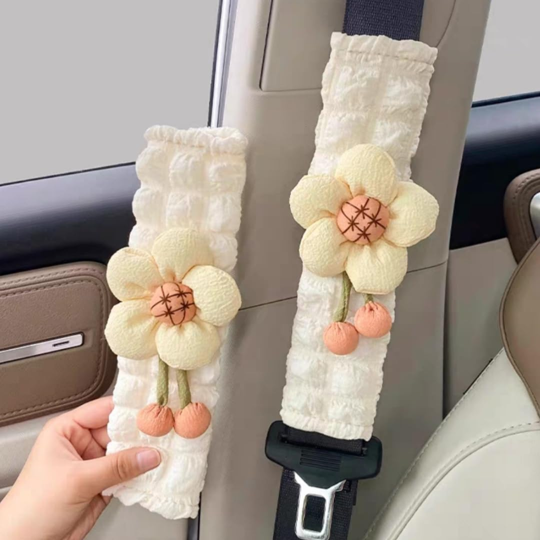 Cute Flower Car Seat Belt Cover Pads 2 Pack & 4 Pack Car Accessories Seat Belt Cushion Neck Cushion Shoulder Strap Protector Universal Seat Belt Cover for Adults and Kids (Sunflower,2) - Sunflower, 2 image number 5
