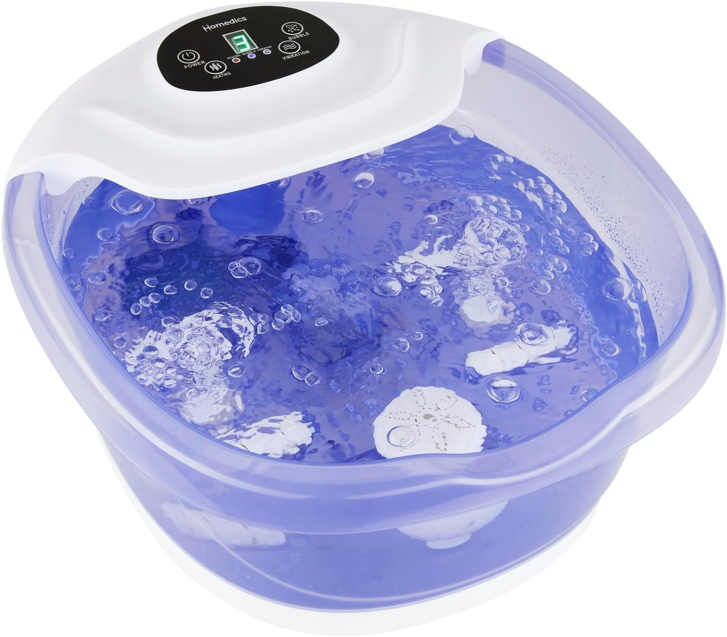 Homedics Salt-N-Soak Footbath with Heat Boost and Soaking Salt Starter Kit, 4 Soothing Massage Rollers, Toe-Touch Controls, Splash Guard, Bubble, Vibration Massage, Bath Salt Dispenser, LED Display image number 2