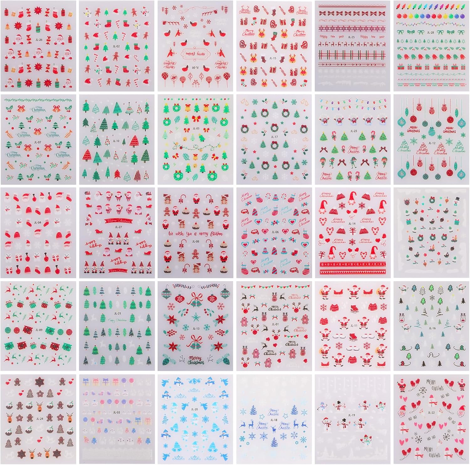 Bighan 30 Sheets Christmas Nail Art Stickers Self-Adhesive Designs with Christmas Trees Snowflakes Snowmen Reindeer Santa Hats Nail Stickers Decals image number 2