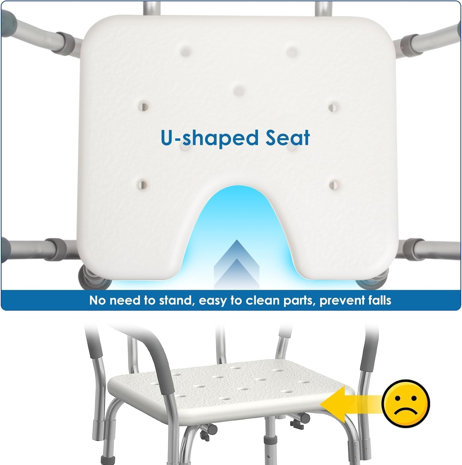 Homodoskey Shower Chair with Arms and Back Heavy Duty 330Lbs, Shower Chair for inside Shower, Shower Seat for inside Shower Bathroom Chair with Cutout Seat & Cold-Proof Pads, Tools-Free Assembly image number 1