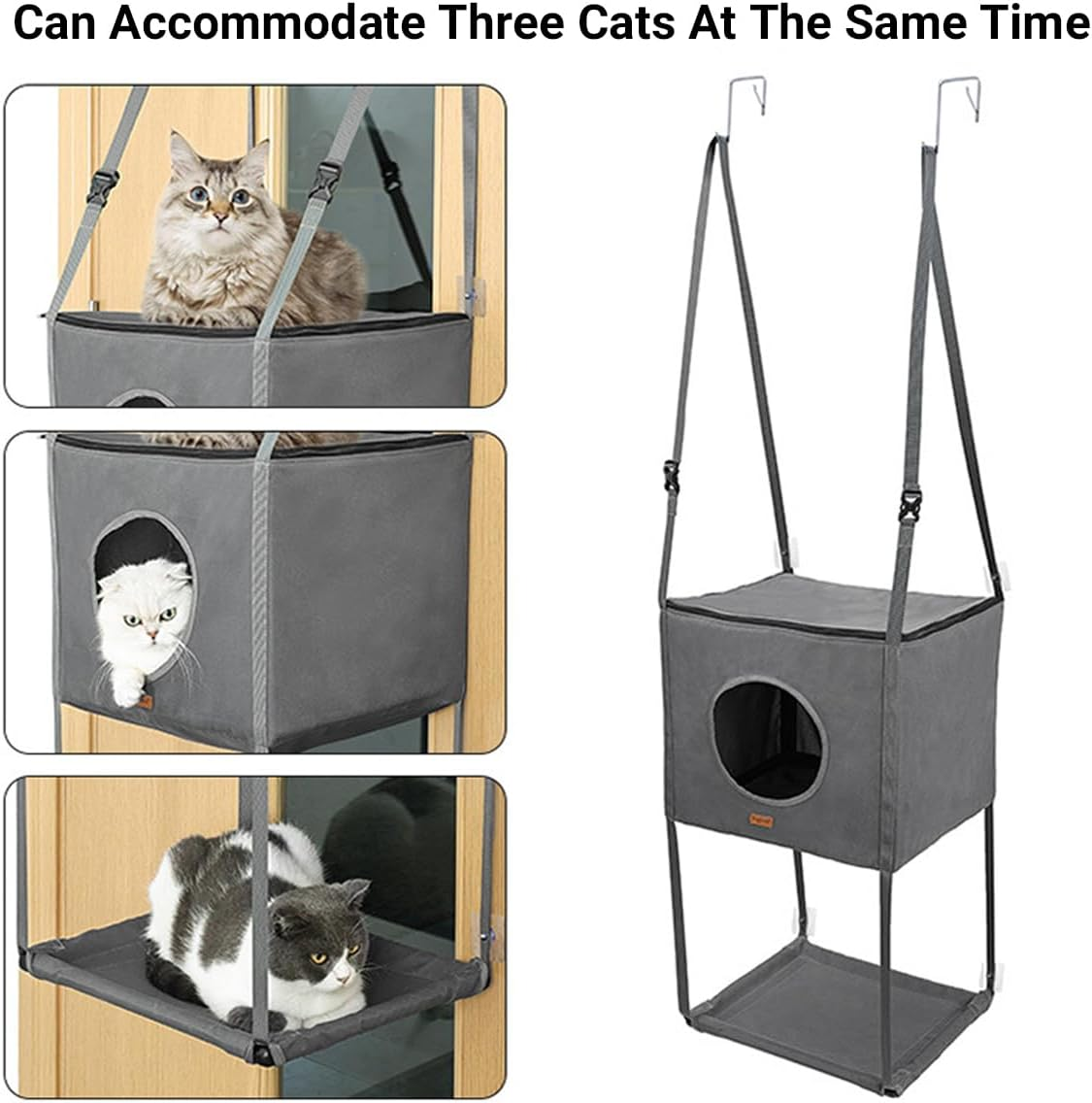 AIMALL Cat Hammock Bed Hanging Cat House Double Layer Door Mounted Cat Nest with Metal Hooks Adjustable Straps PVC Frame Foldable Space Saving Pet Hammock image number 3