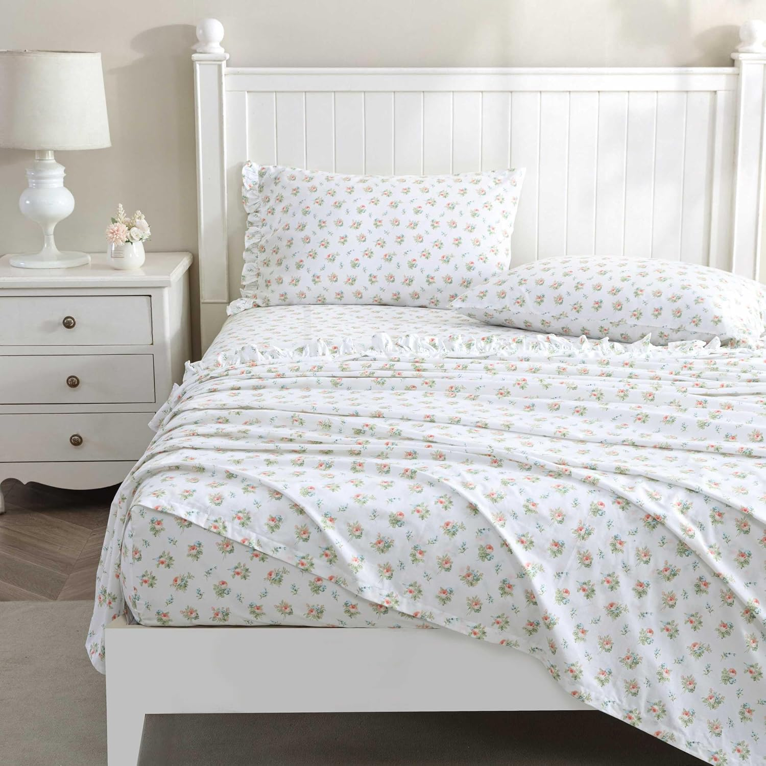 Laura Ashley - Queen Sheet Set, Breathable Percale Cotton Bedding, 200 Thread Count, Floral Home Decor (Roseford Orange, Queen) image number 2