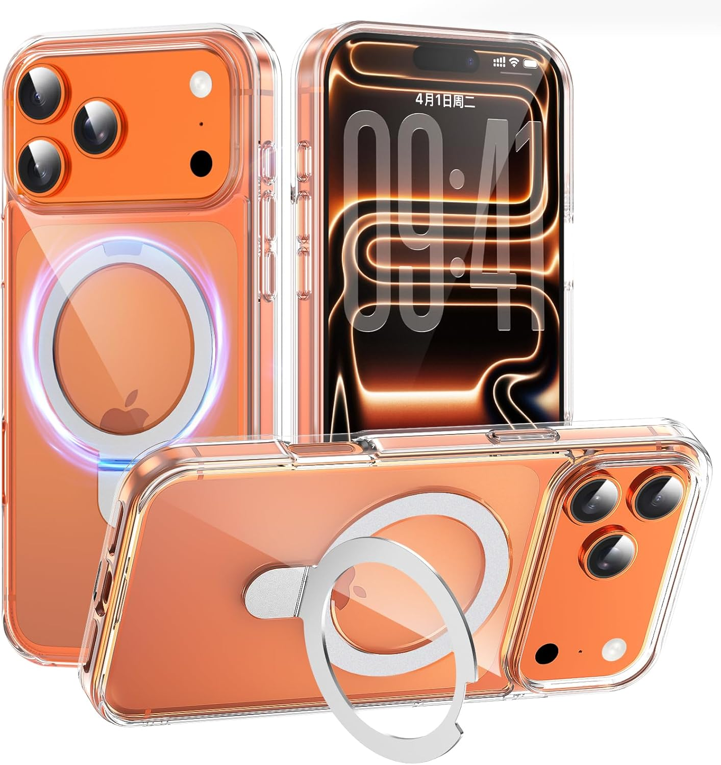 ROUMAYMAY Magnetic Case for Iphone 17 with Stand, Foldable Ring Holder, Kickstand [Compatible with Magsafe], Slim Transluscent Protective Case for Iphone 17 2025, Clear