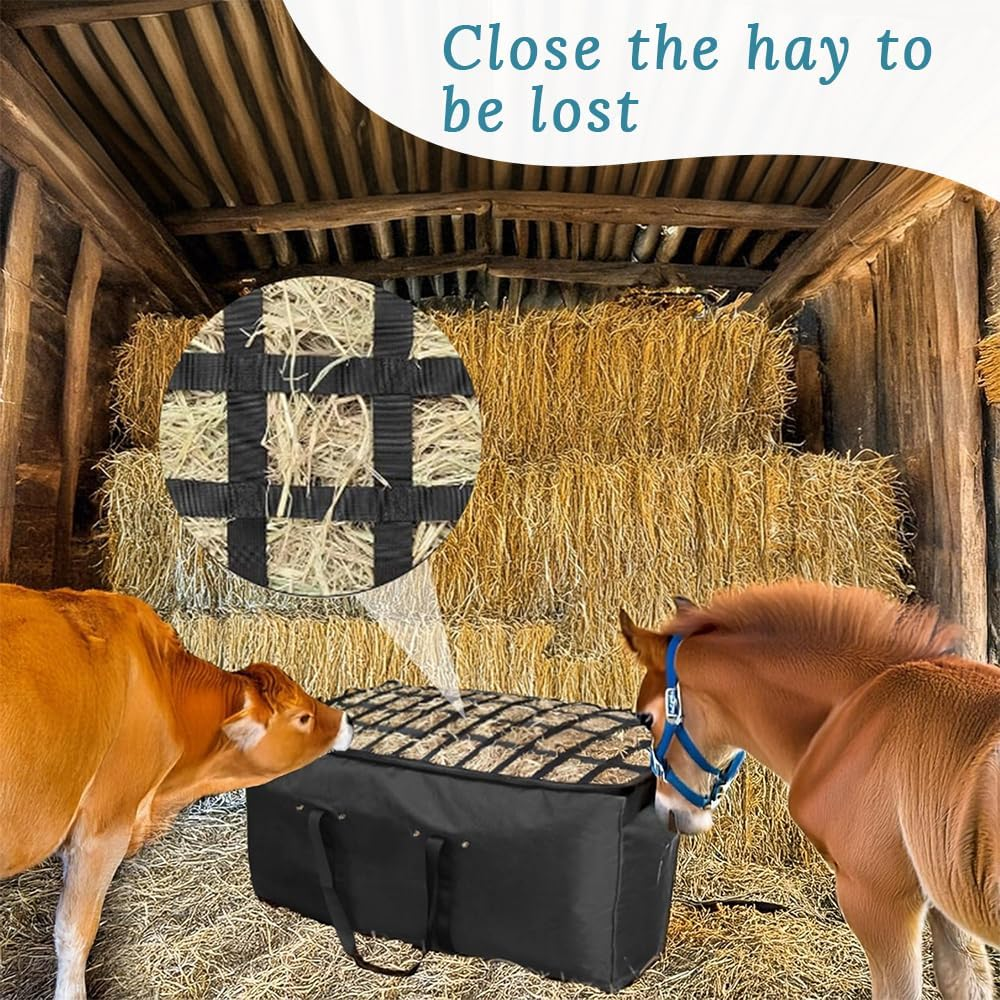 Large Hay Bale Storage Bag,Top Slow Feeder Belt Design,Foldable and Portable,With Zipper,Carry Handles,Heavy Duty Tote Container,For Horses,Goats,Sheep,Donkeys,Barn and Stable image number 1