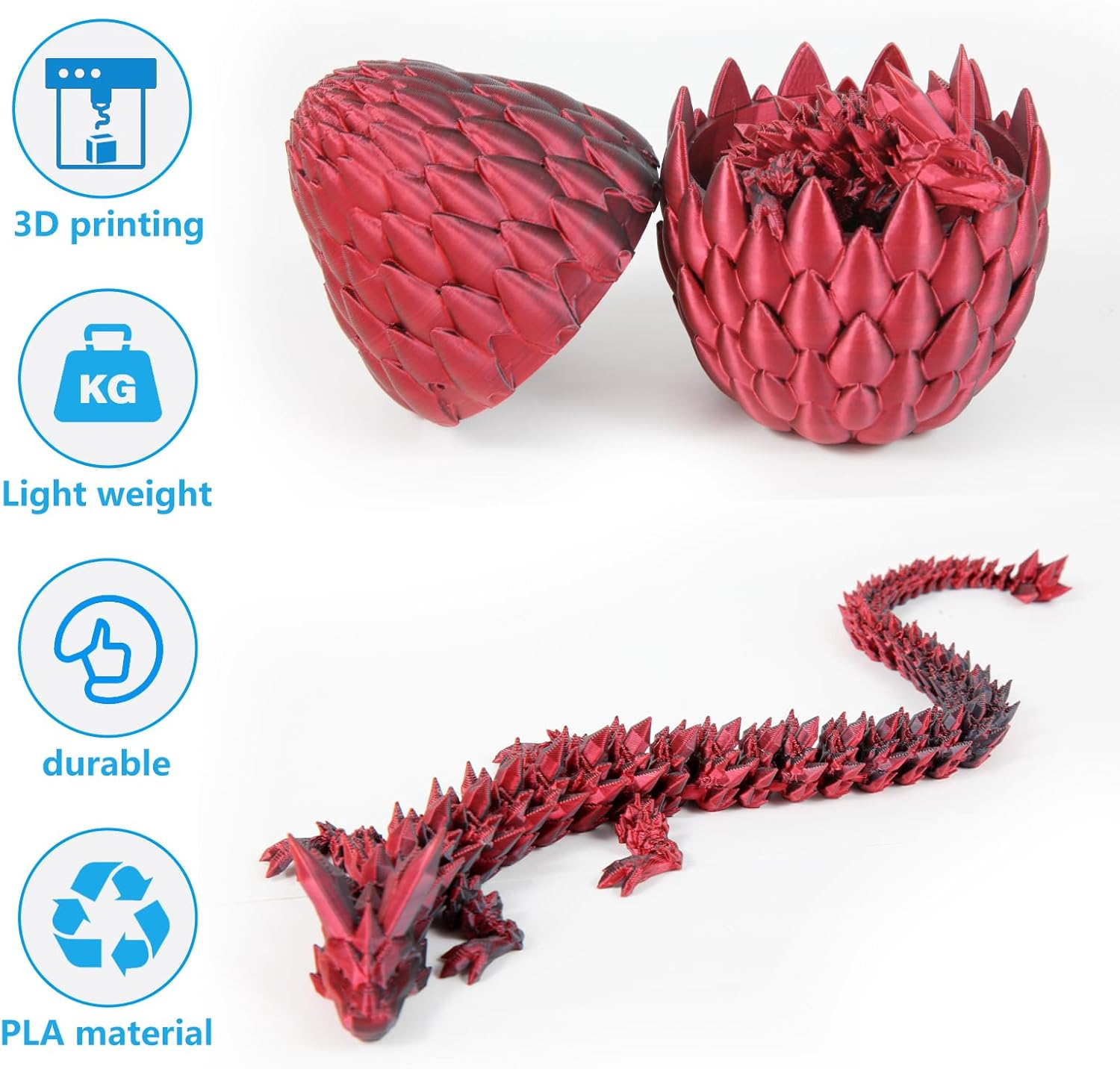 Cuanvitch 3D Printed Dragon Egg Toy 12" Crystal Articulated Dragon Decor image number 3
