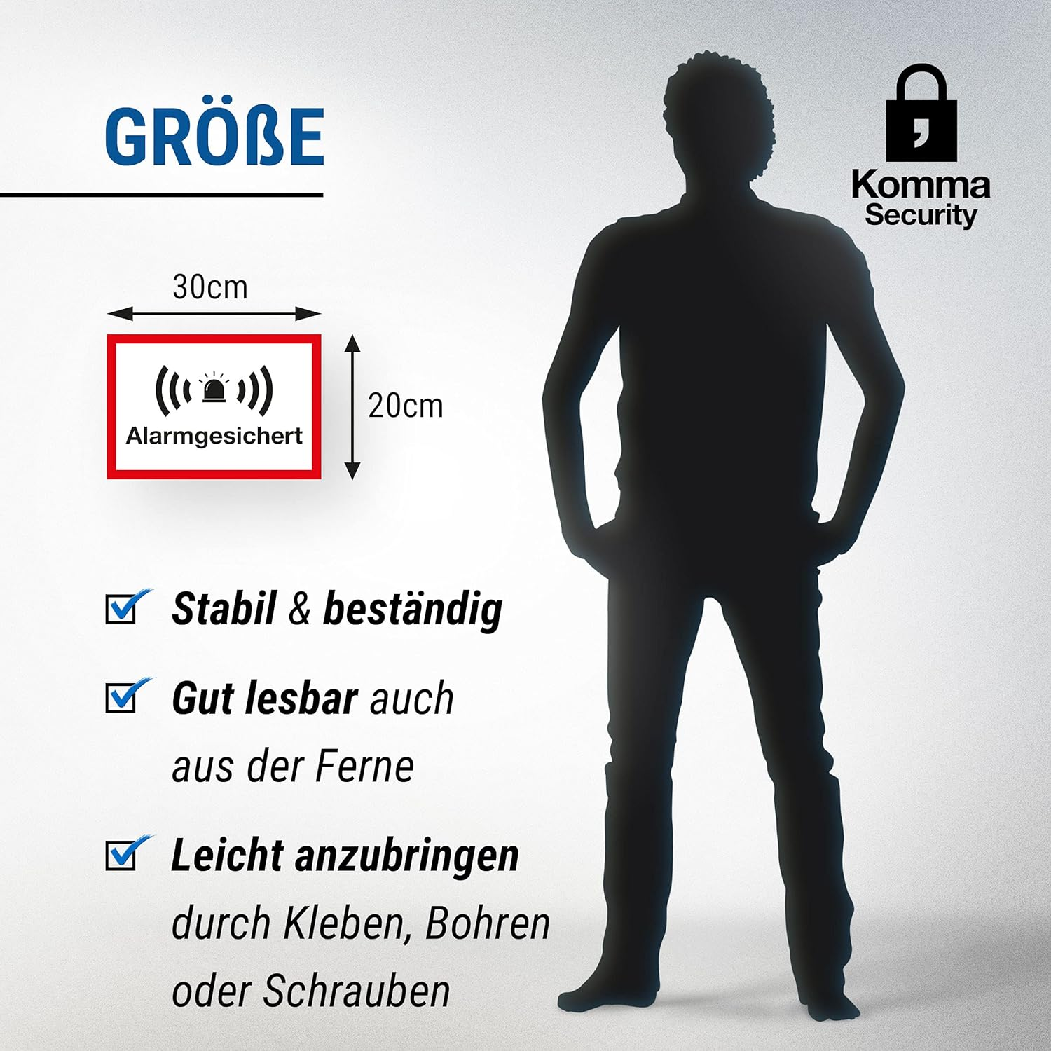 Komma Security Alarm Secured Plastic Sign 30 X 20 Cm - Warning Caution Alarm Protected - Notice Sign Alarm - House Building Object image number 6