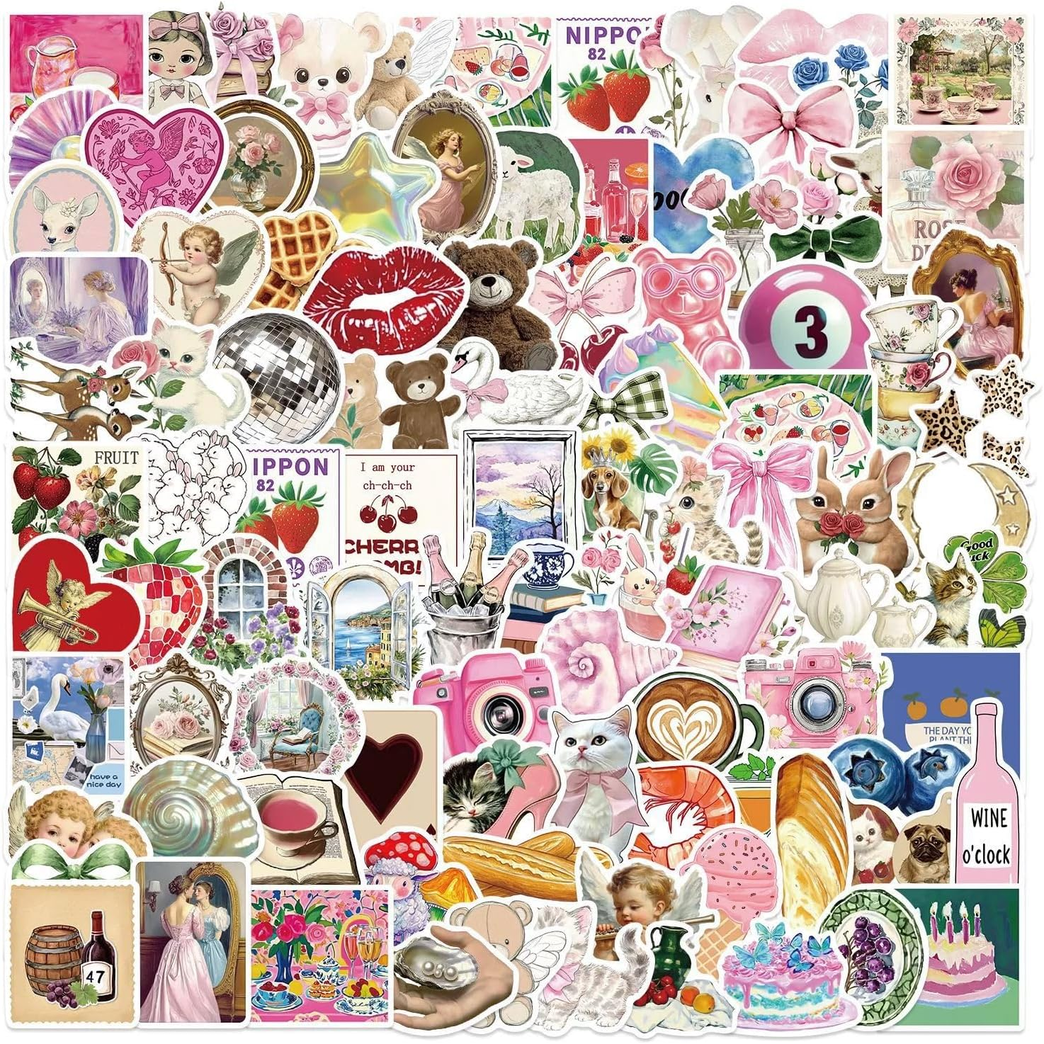 100Pcs Aesthetic Vinyl Stickers,Y2K Retro Graffiti Stickers,Waterproof Sticker for Phone Laptop Bottles Skateboard Computer Phone Luggage Guitar Gifts Sticker for Kids Teens Girls image number 2