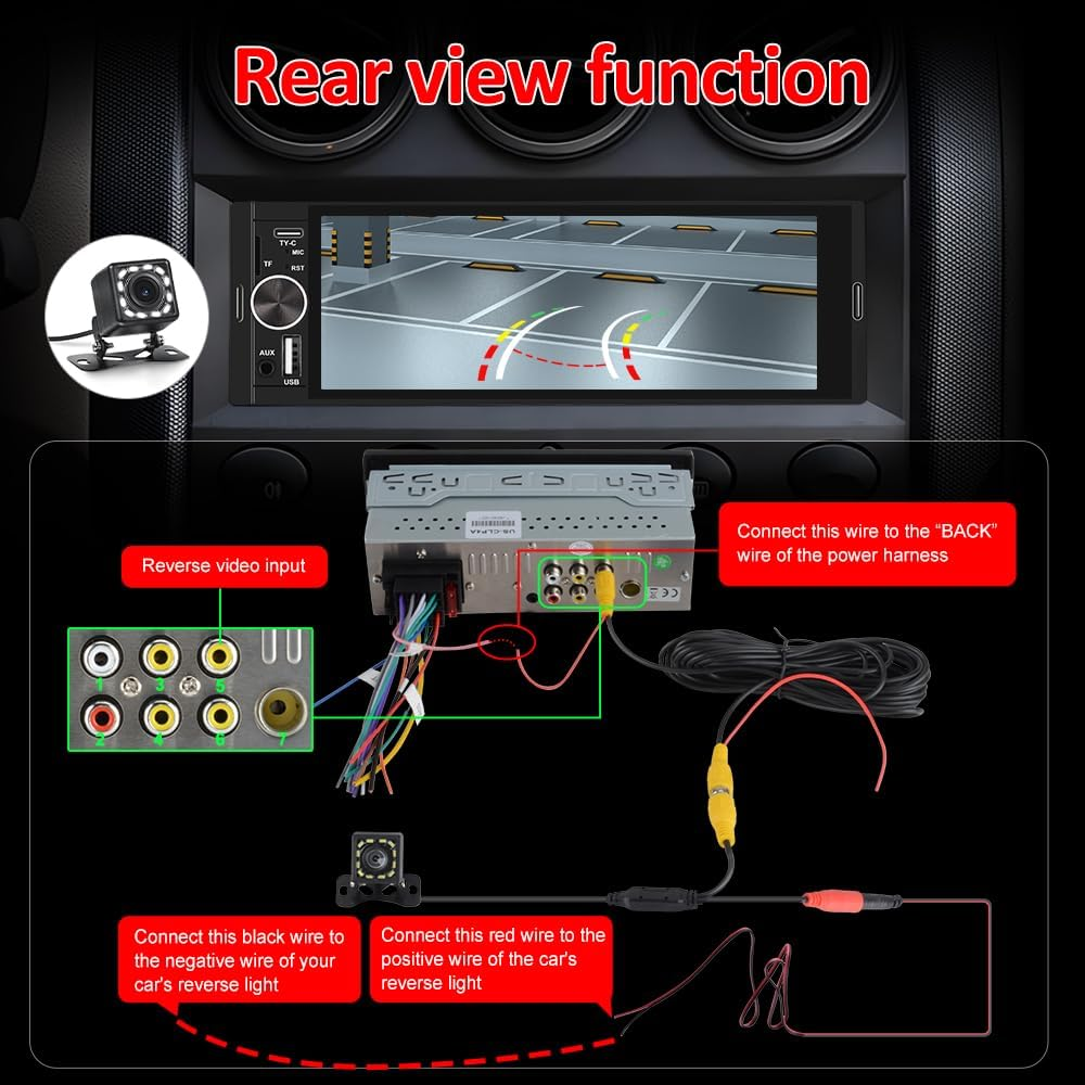 Junsun Single DIN Car Stereo with Carplay and Android Auto, Radio 1 Din with Reversing Camera FM Type-C Port Function image number 6