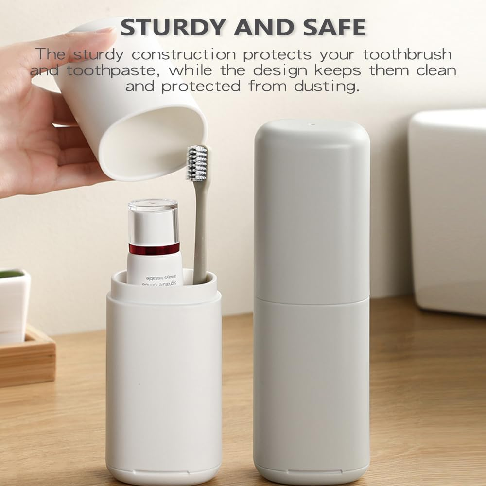 Toothbrush Travel Case, Portable Tooth Brush Holder and Toothpaste Case, Plastic Travel Toothbrush Cup with Cover, Compact Storage Container for School Camping Business Trip Bathroom (White) image number 5
