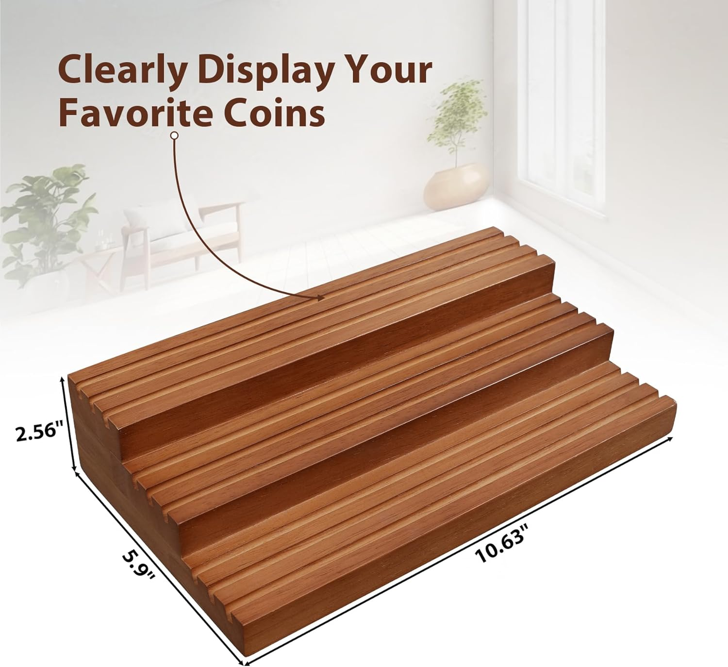 TJWZXX Challenge Coin Holder, 9 Rows Solid Wood Military Coin Display Stand Holds 60 Coins, Army Coin Rack Display Case for Desk Display