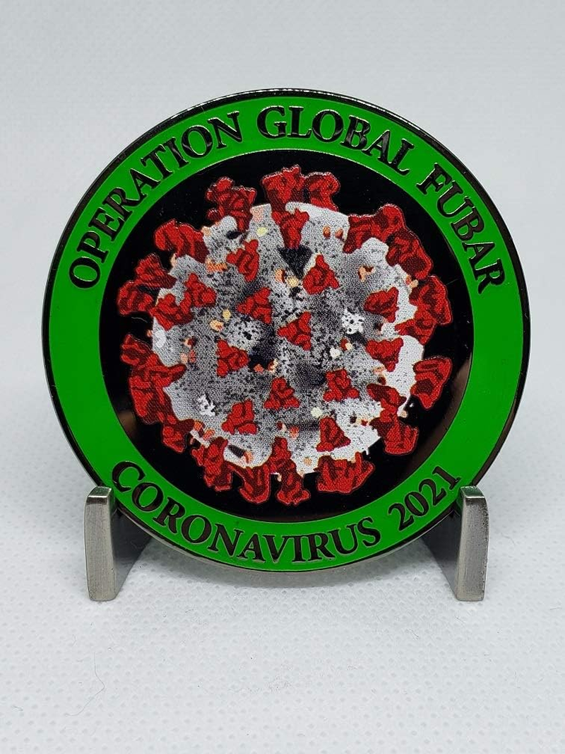 2021 Operation Global FUBAR -Glowing- Challenge Coin - Essential Worker Cluster Enduring Clusterfuck image number 1