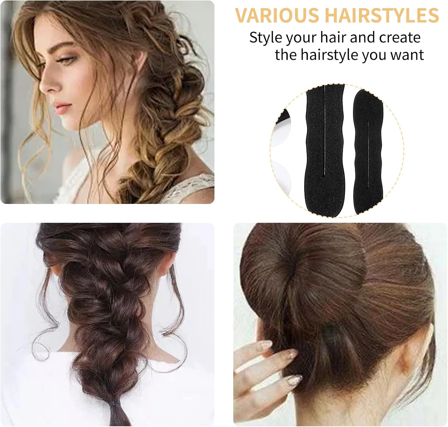 Hair Bun Maker Set 11-Piece Soft Sponge Includes 3 Large 4 Small Bun Cushions 3 Pieces Twist Tool and Flexible Bun Donut for Women and Girls, Black, Large image number 6