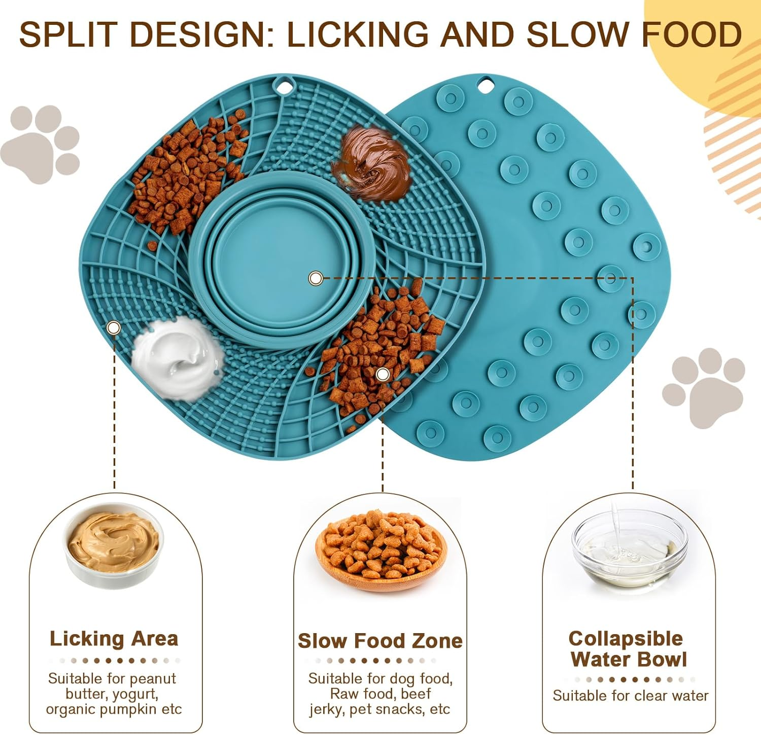 Aiqinu Dog Lick Mat with Water Bowl, Lick Mat Dog with Suction Cup for Relief of Dog Anxiety, Feeding Mat for Butter, Joghur, for Dog Bathing, Training, Grooming & Claw Care image number 1